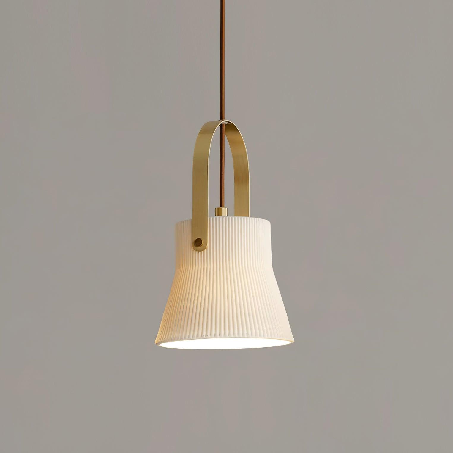 Eclipse Pendant Lamp Ribbed White Ceramic with Brass Handle - Neutralighting