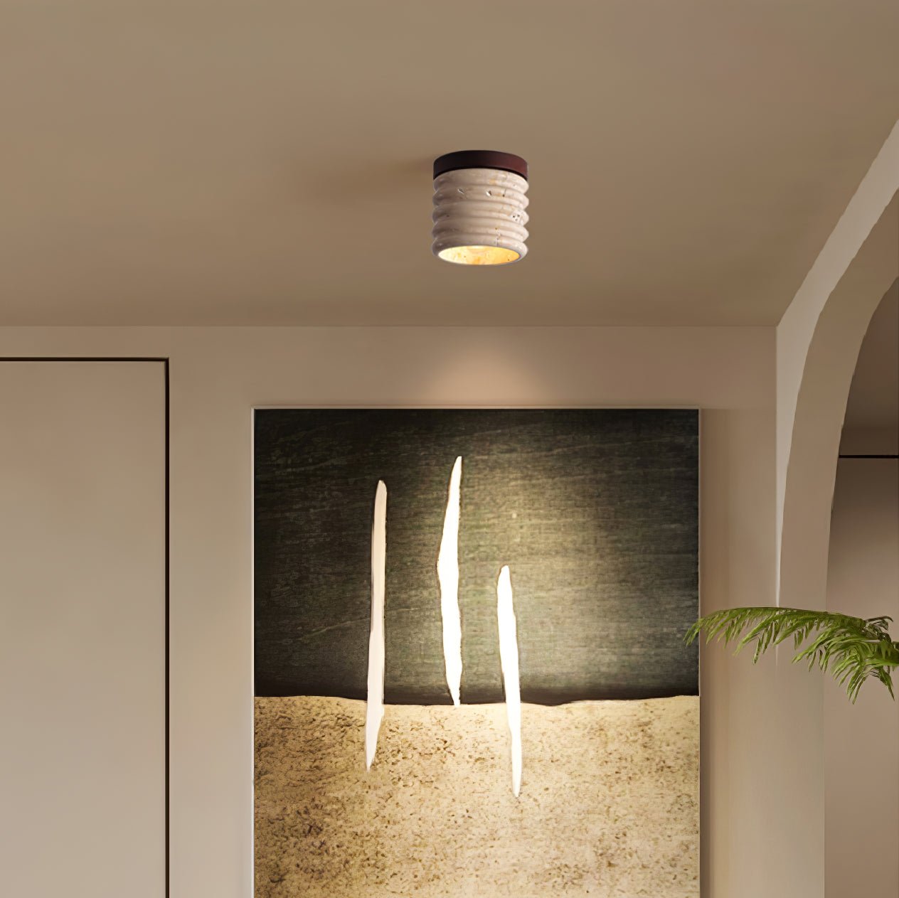 Vomaran Plafonnier Cylindre Cannelé en Travertin - Neutralighting