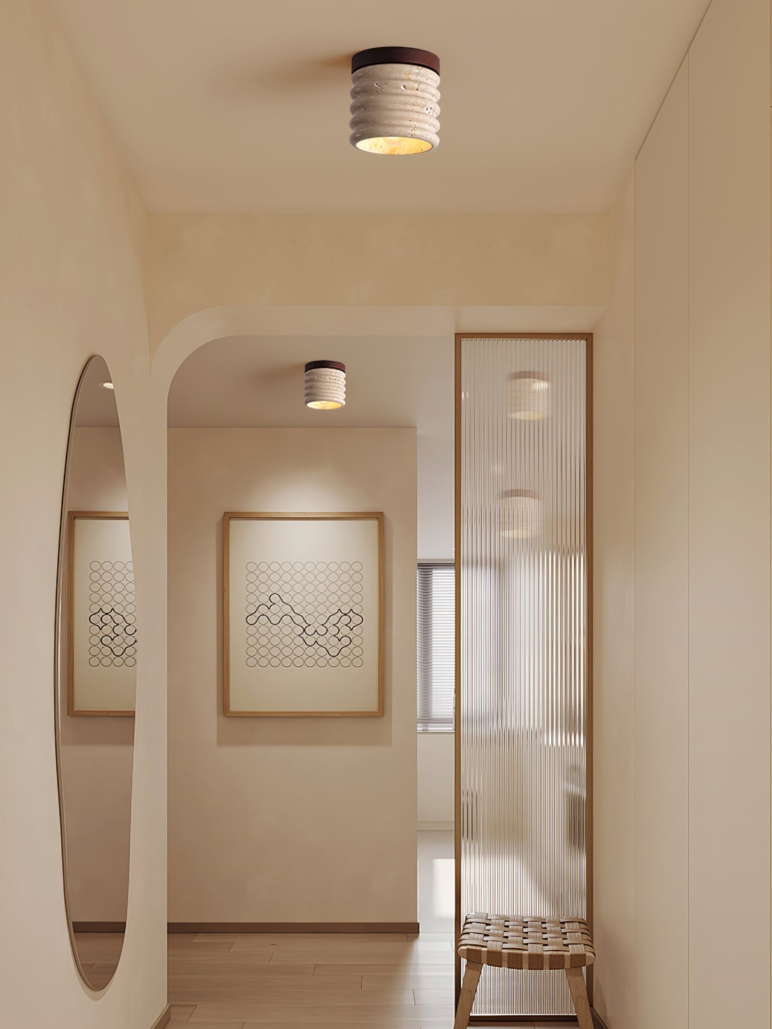 Vomaran Plafonnier Cylindre Cannelé en Travertin - Neutralighting