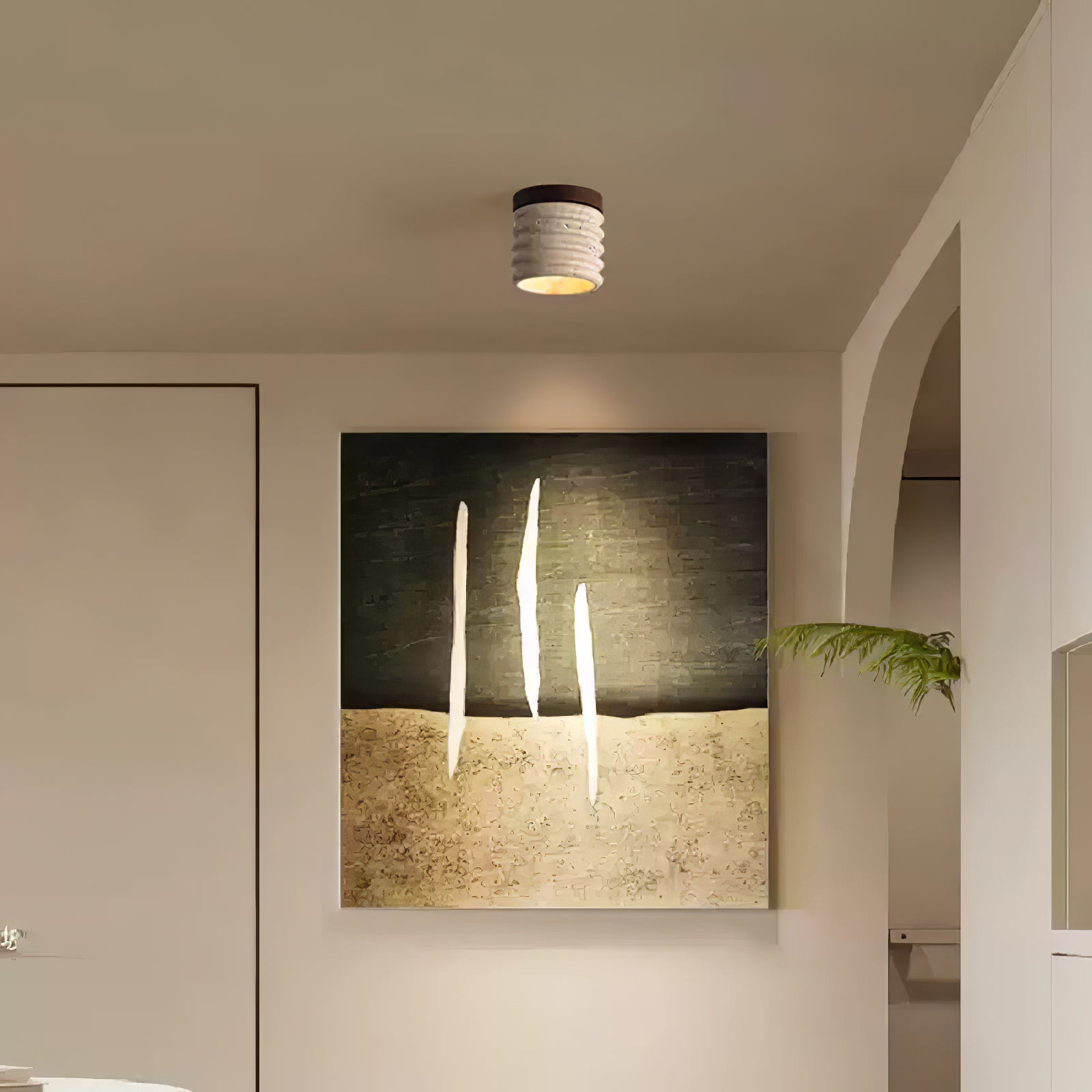 Vomaran Plafonnier Cylindre Cannelé en Travertin - Neutralighting