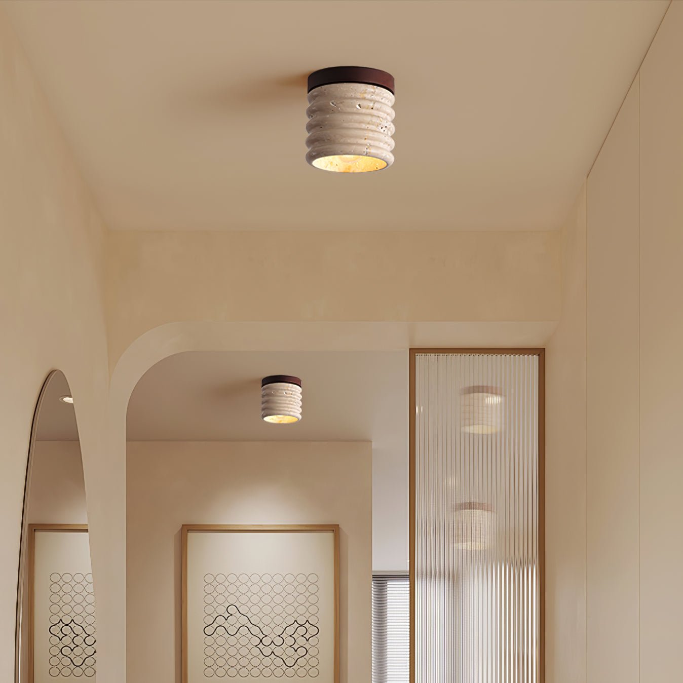 Vomaran Plafonnier Cylindre Cannelé en Travertin - Neutralighting
