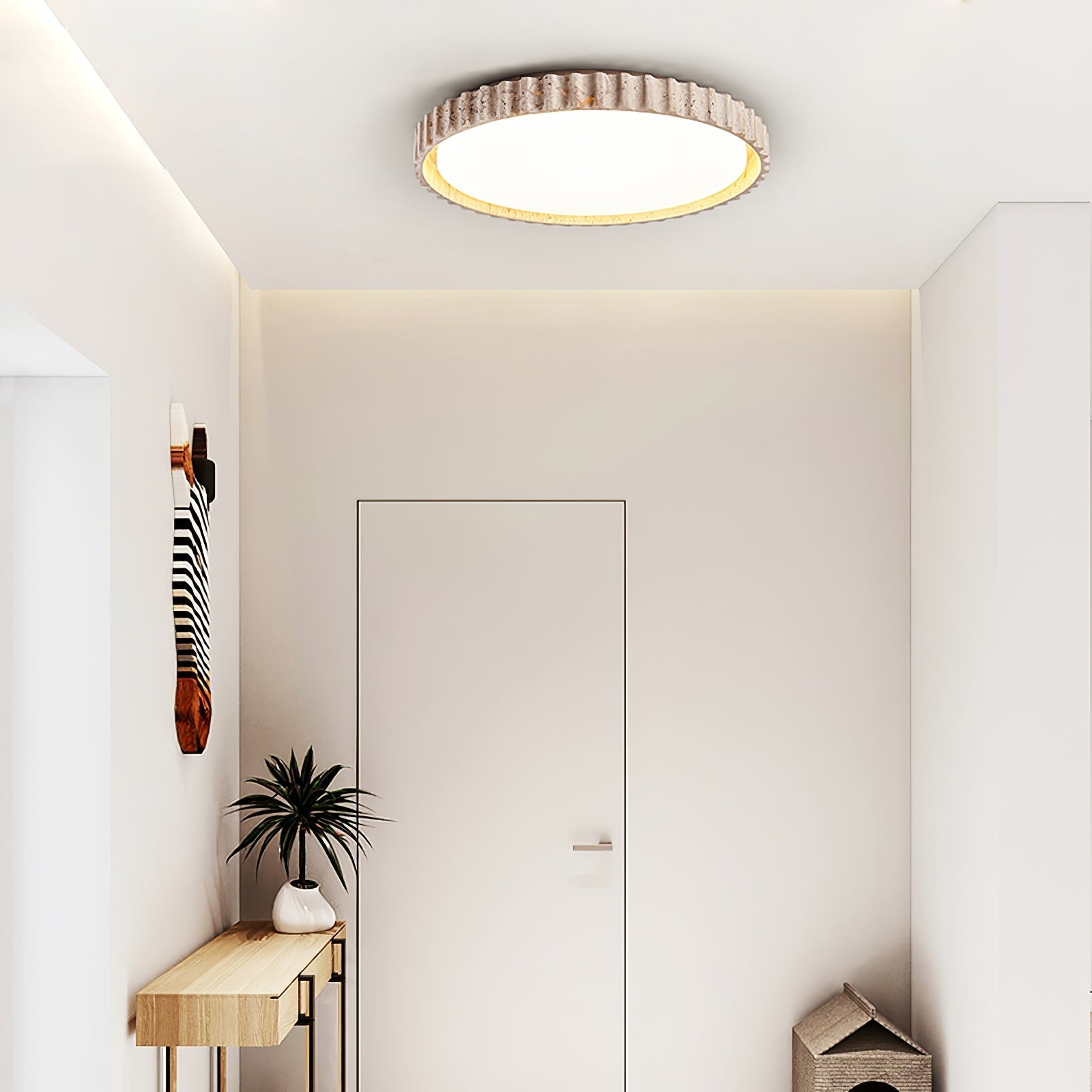 Ornorus Plafonnier Anneau Cannelé en Travertin - Neutralighting