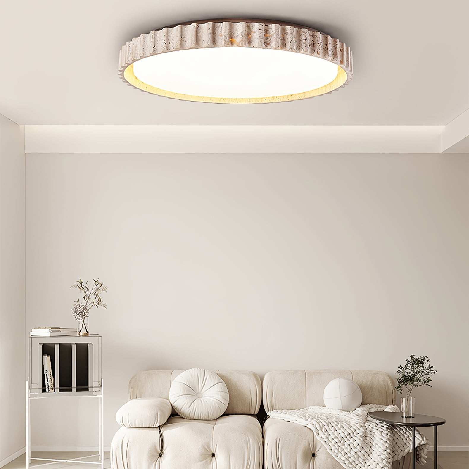 Ornorus Plafonnier Anneau Cannelé en Travertin - Neutralighting