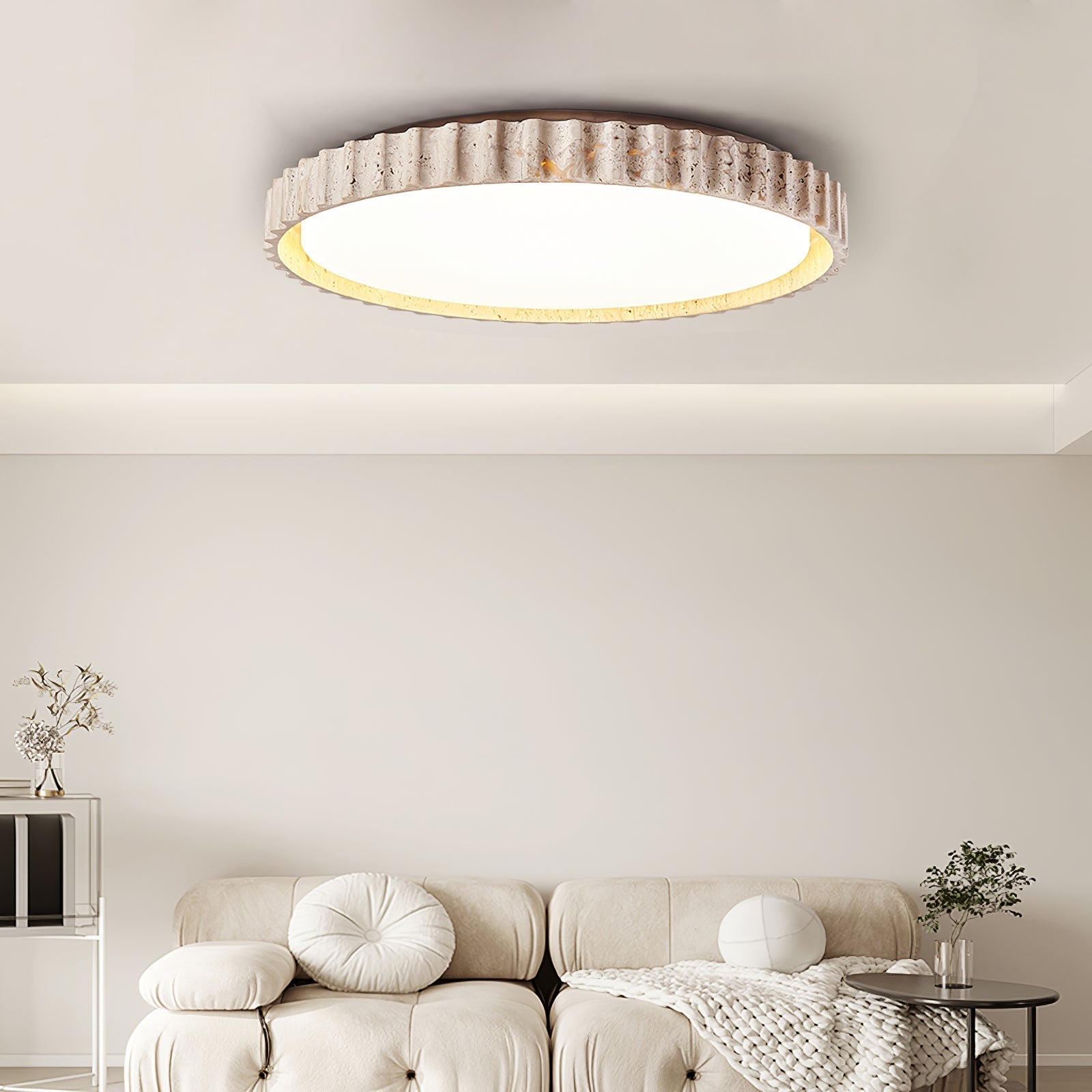 Ornorus Plafonnier Anneau Cannelé en Travertin - Neutralighting