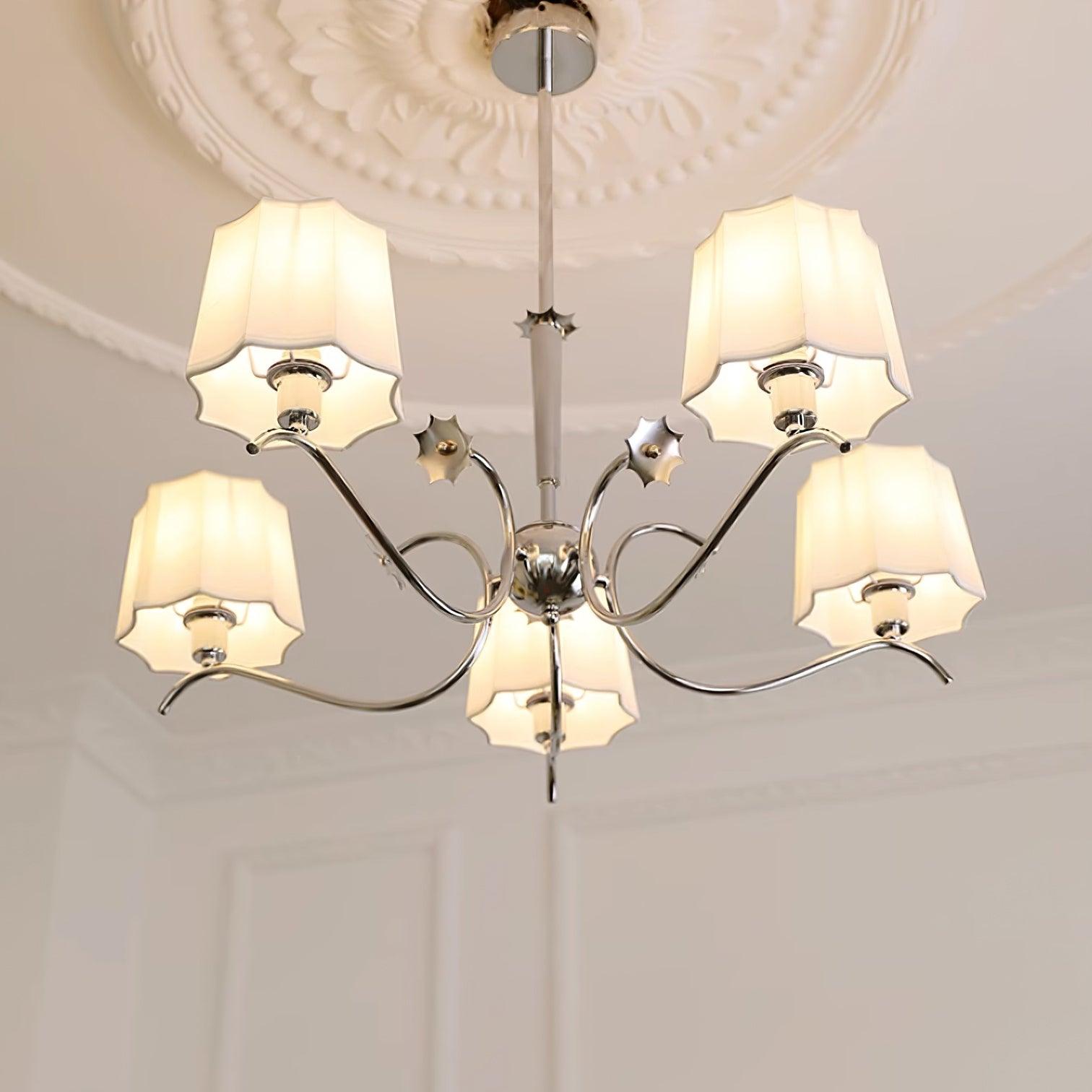 Rockville Lustre Abat-jours en Tissu Bras Courbés en Nickel Élégant - Neutralighting
