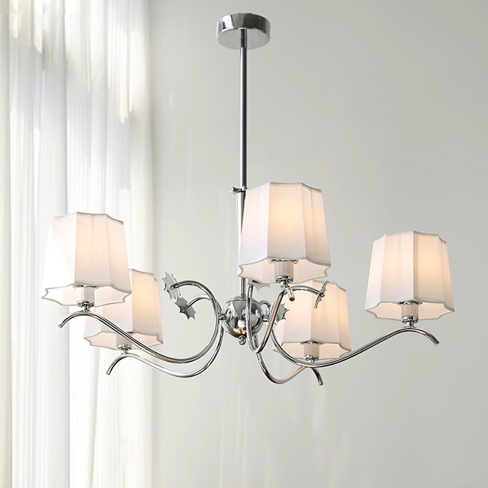 Rockville Lustre Abat-jours en Tissu Bras Courbés en Nickel Élégant - Neutralighting