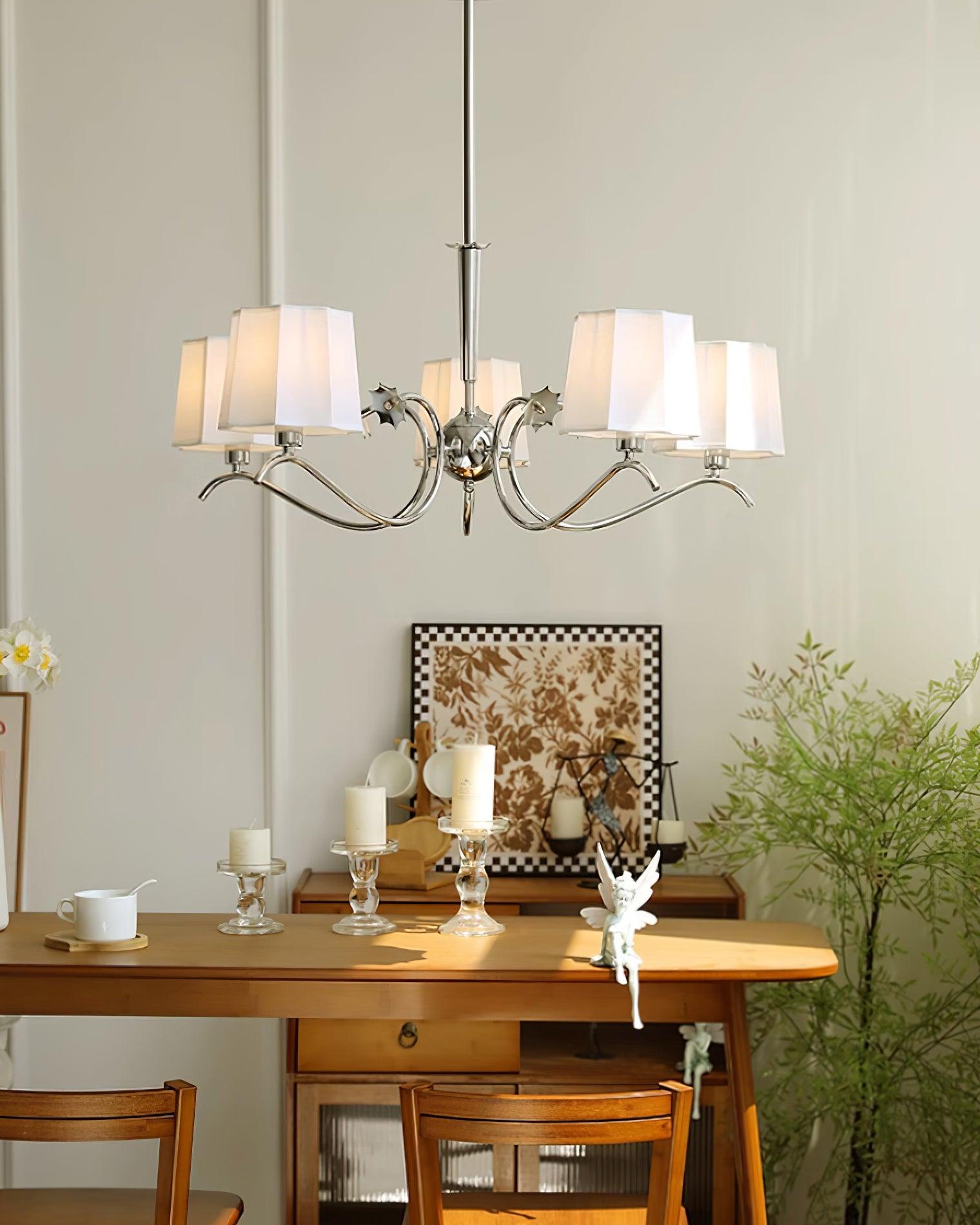Rockville Lustre Abat-jours en Tissu Bras Courbés en Nickel Élégant - Neutralighting