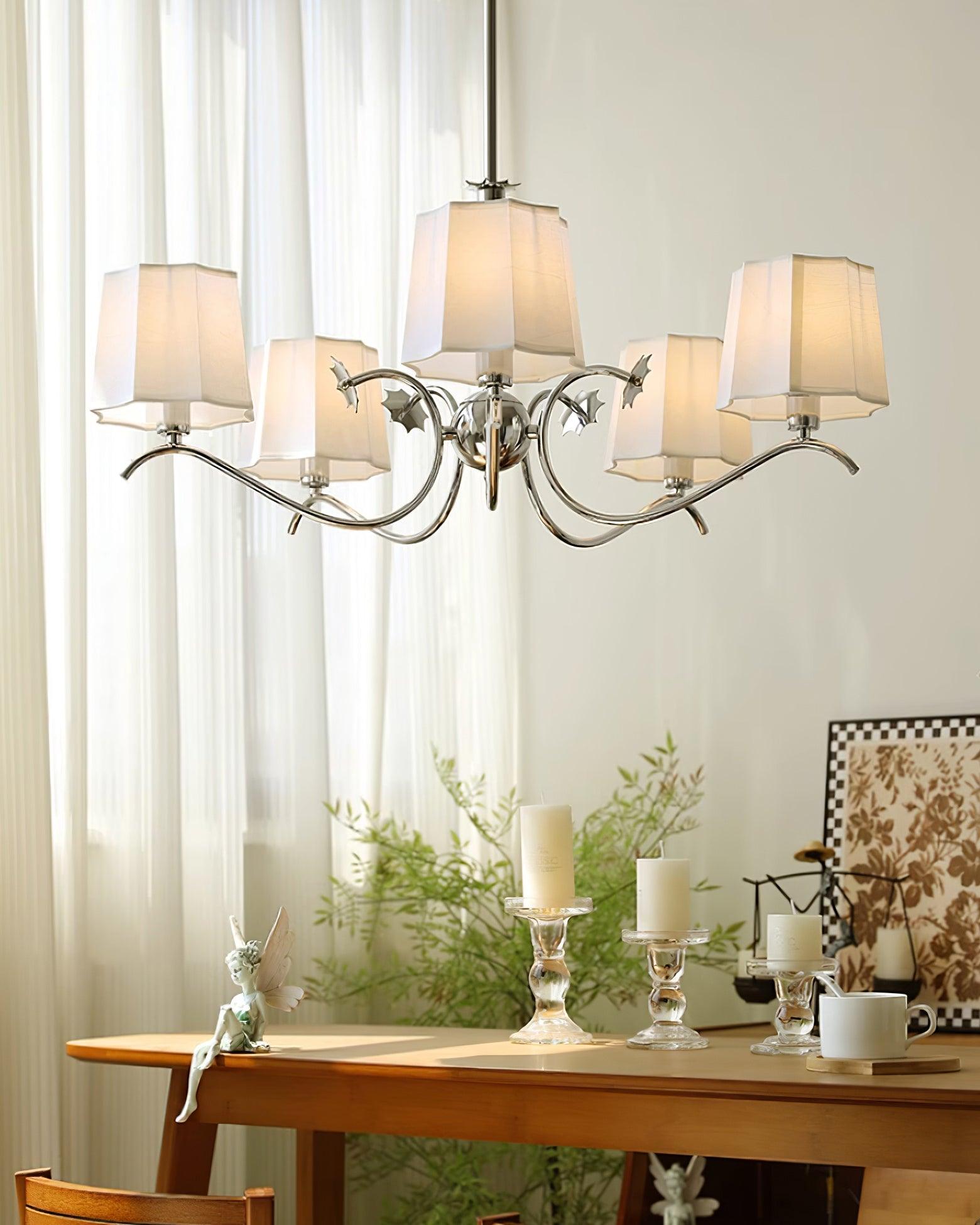 Rockville Lustre Abat-jours en Tissu Bras Courbés en Nickel Élégant - Neutralighting