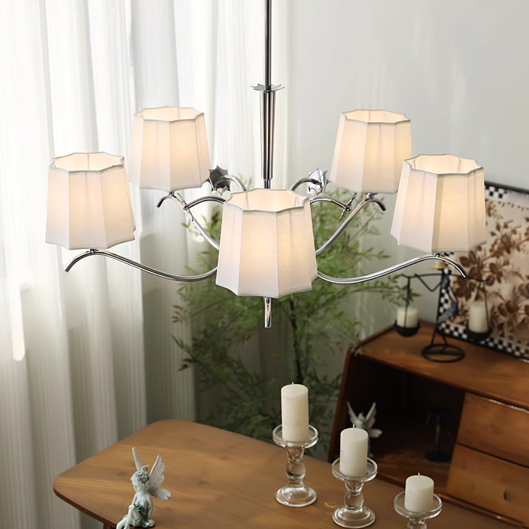 Rockville Lustre Abat-jours en Tissu Bras Courbés en Nickel Élégant - Neutralighting