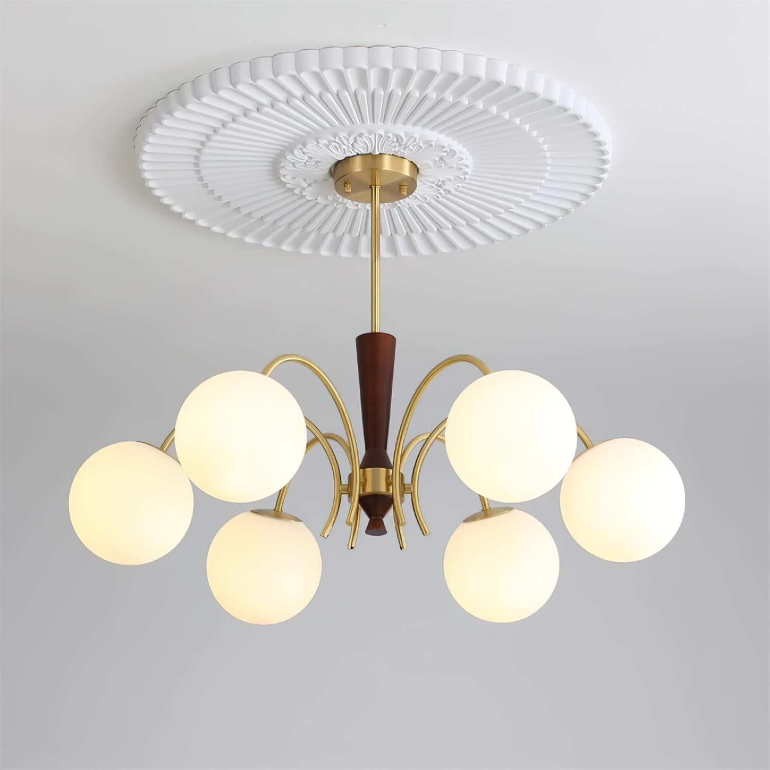 Veslo Brass and Wood Globe Chandelier - Letslighting