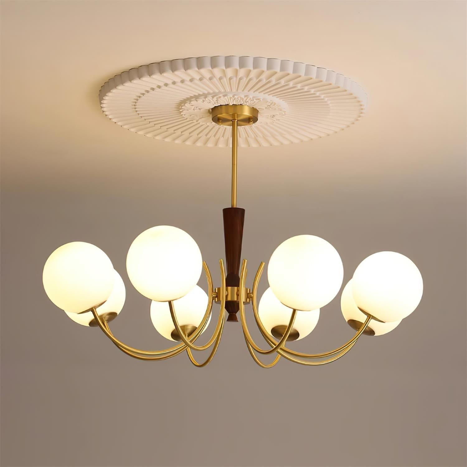 Veslo Brass and Wood Globe Chandelier - Letslighting