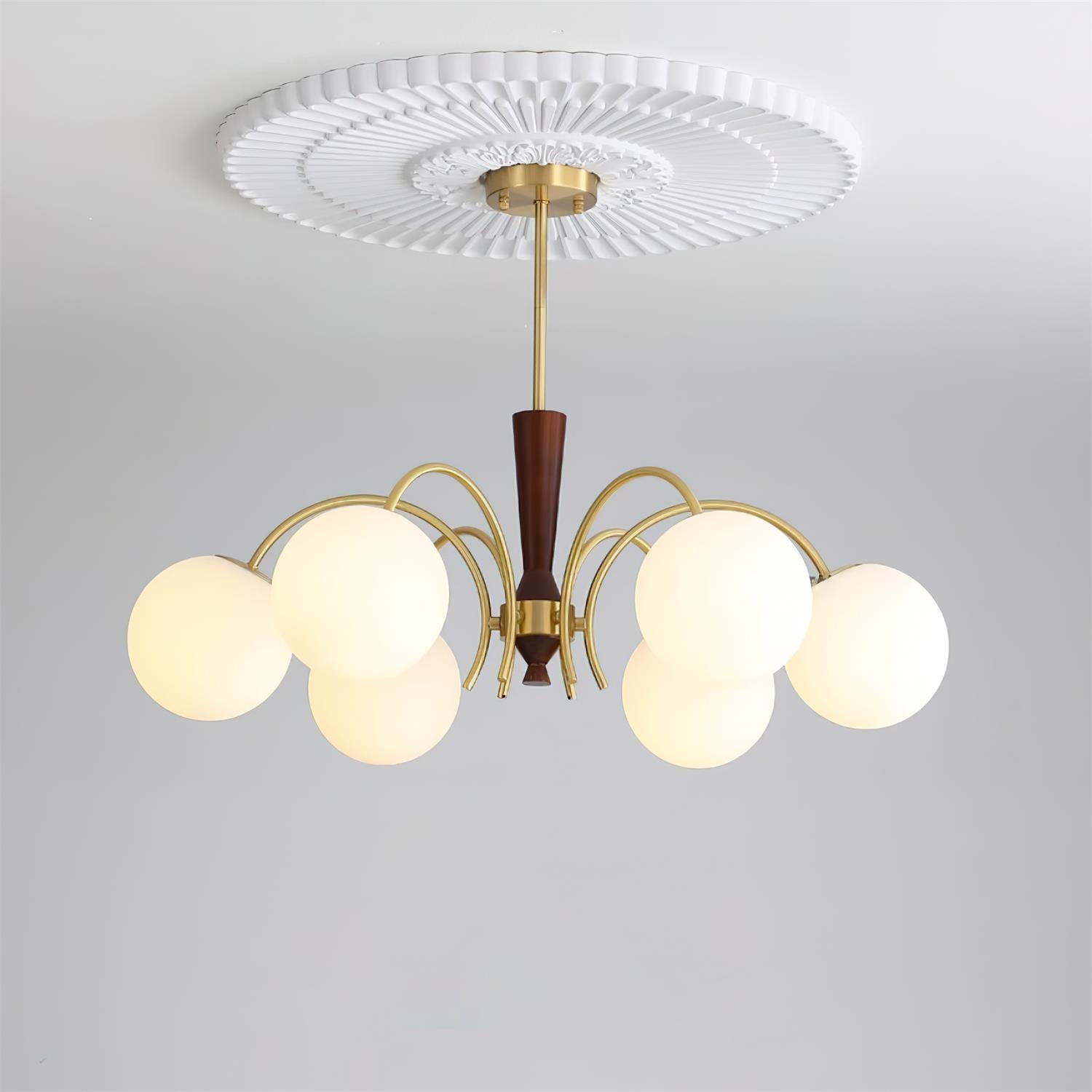 Veslo Brass and Wood Globe Chandelier - Letslighting