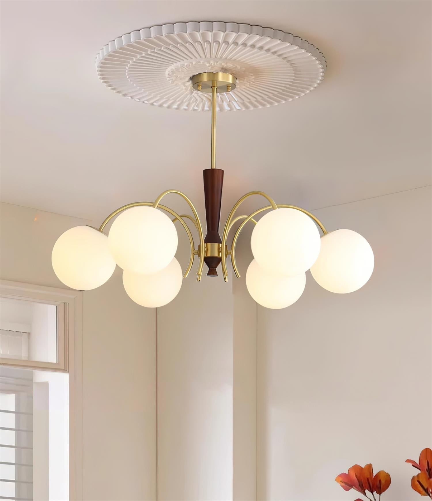 Veslo Brass and Wood Globe Chandelier - Letslighting