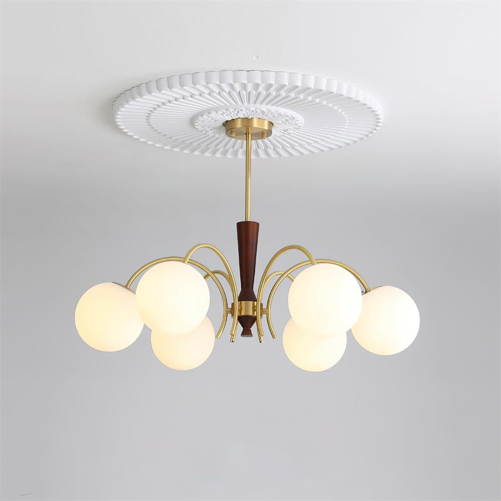 Veslo Brass and Wood Globe Chandelier - Letslighting