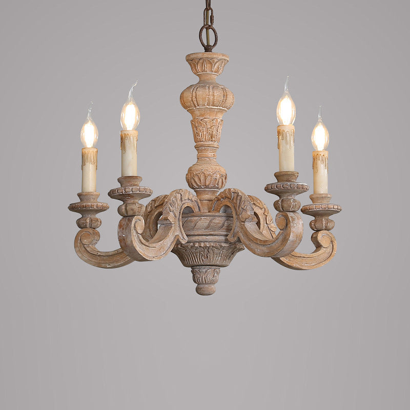 Olrinila Roman Pillar Hand-carved Wood Chandelier - Lamp Copper