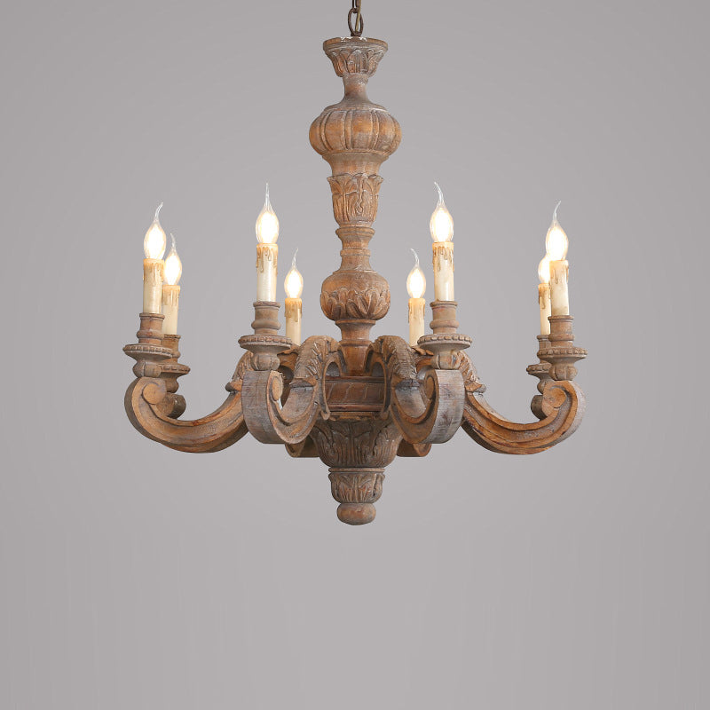 Olrinila Roman Pillar Hand-carved Wood Chandelier - Lamp Copper