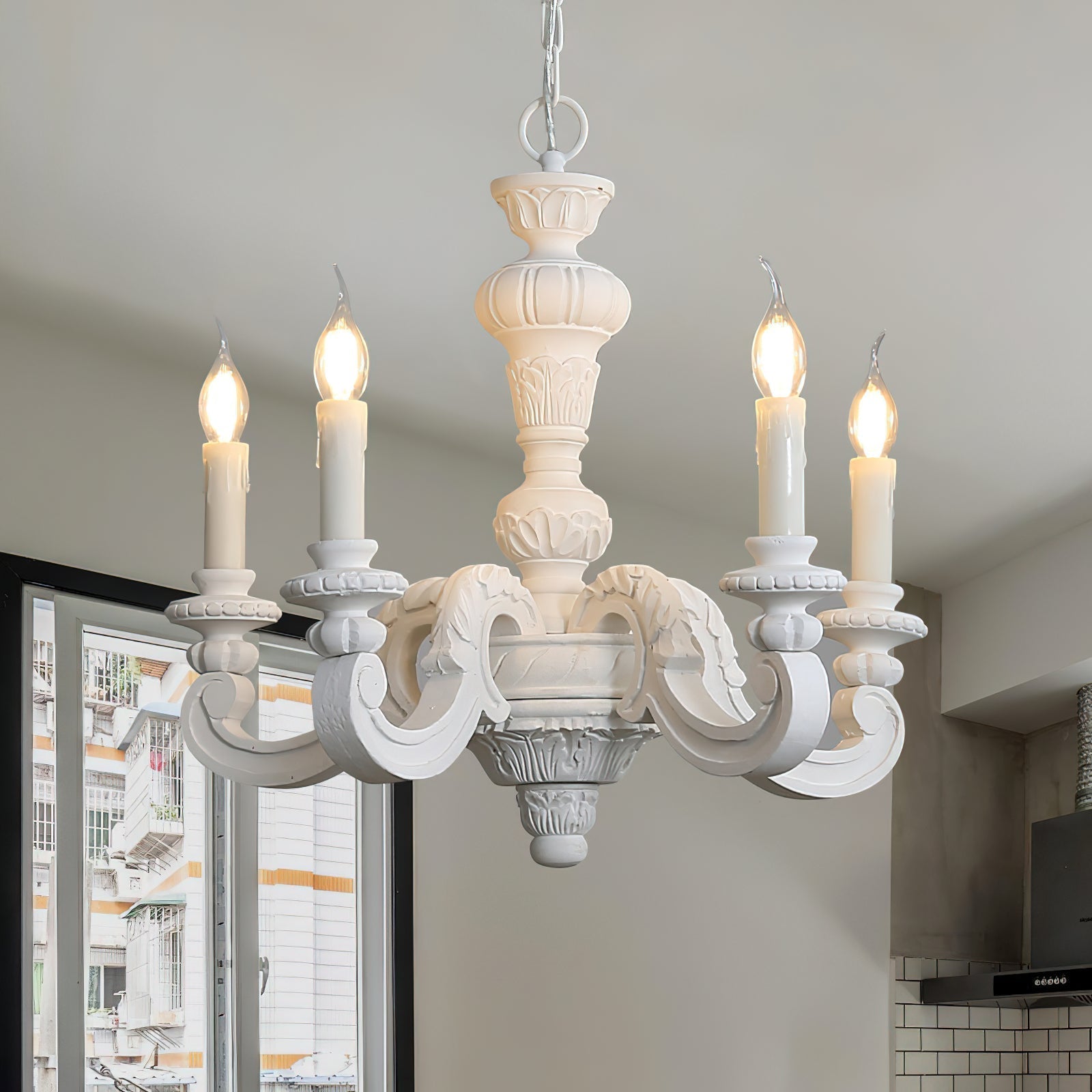 Olrinila Roman Pillar Hand-carved Wood Chandelier - Lamp Copper