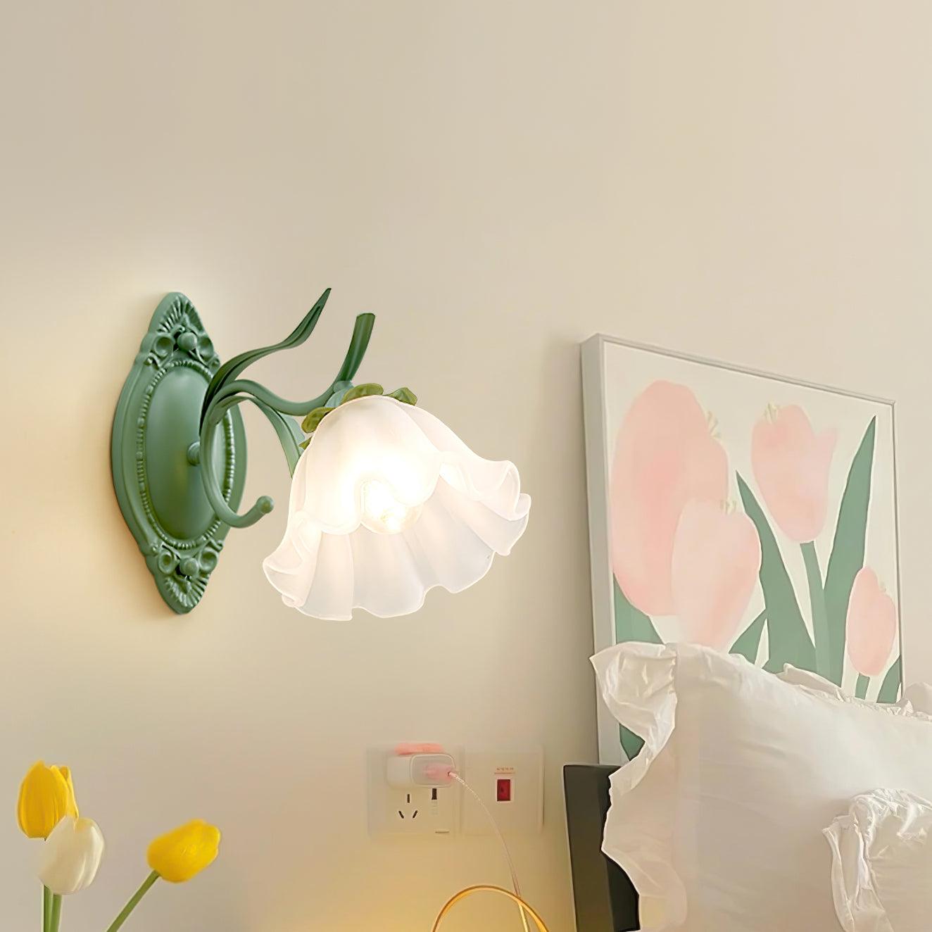 Nivan Applique murale vintage avec abat-jour en verre à motif floral pour chambre à coucher et salon - Neutralighting