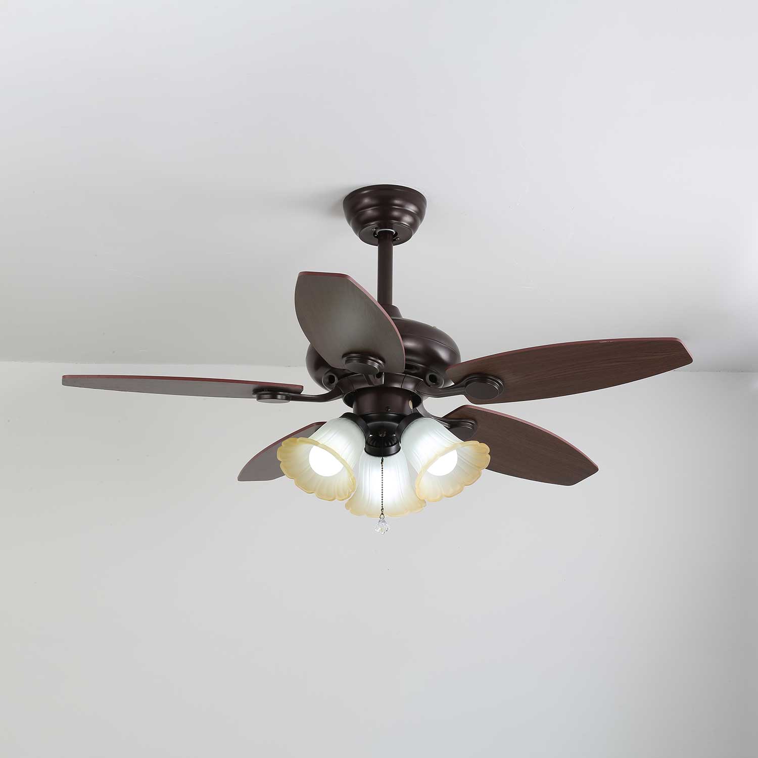 Plafonnier ventilateur Florence Vintage en bois et verre, schéma des dimensions