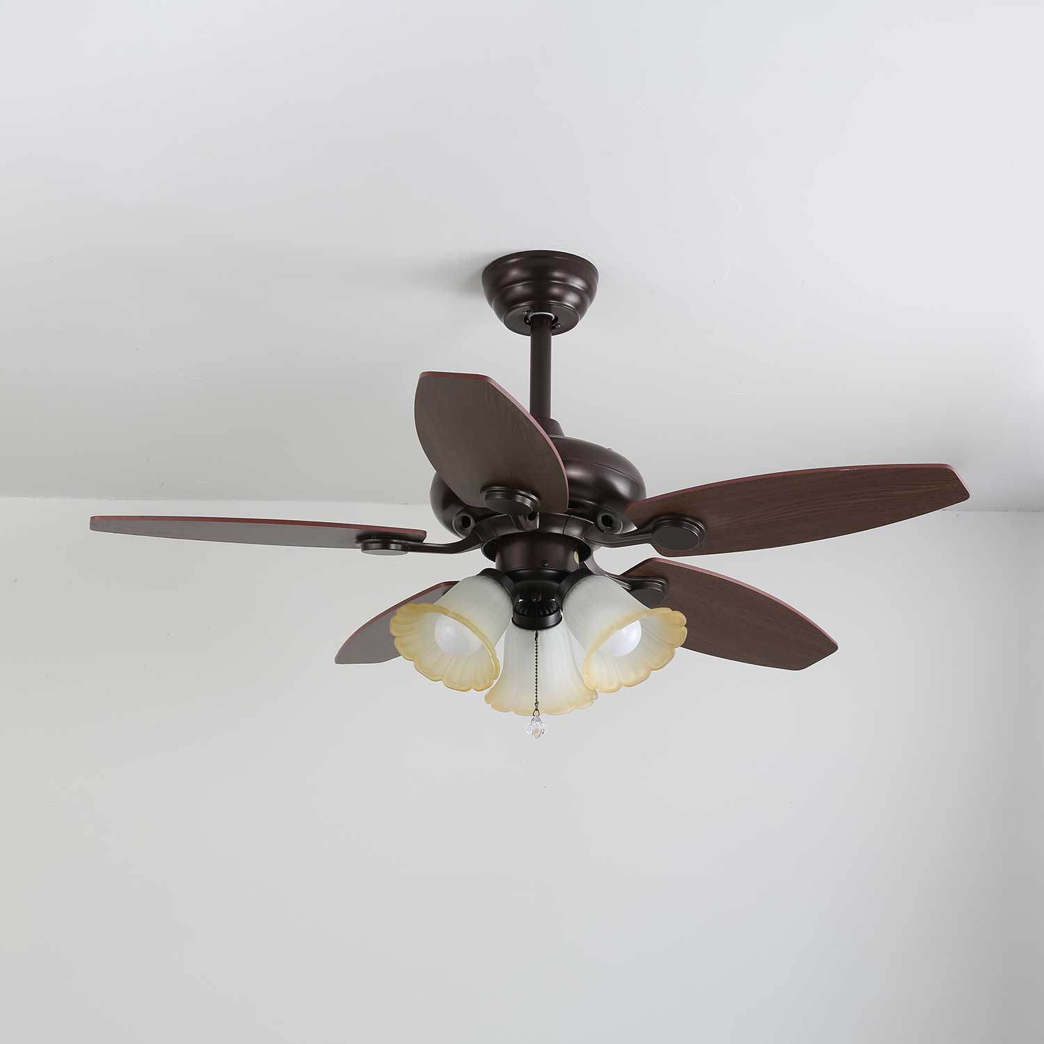 Plafonnier ventilateur Florence Vintage en bois et verre