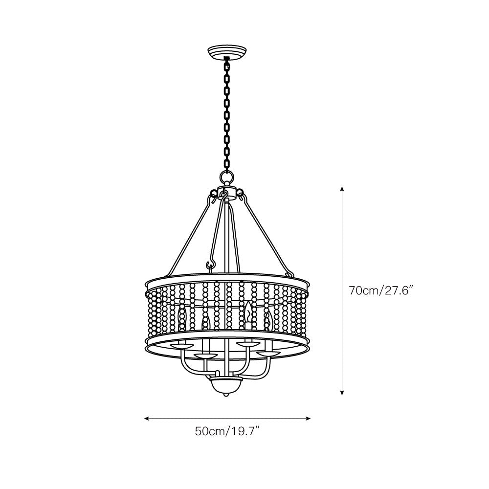 Ivsileth Premium Beaded Wooden Metal Chandelier - Lamp Copper