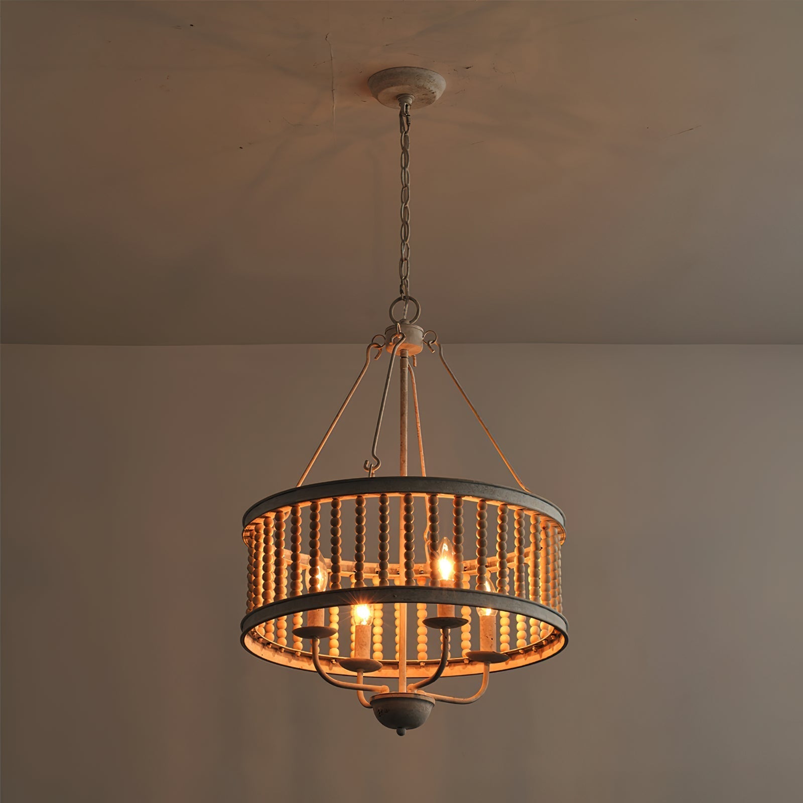 Ivsileth Premium Beaded Wooden Metal Chandelier - Lamp Copper