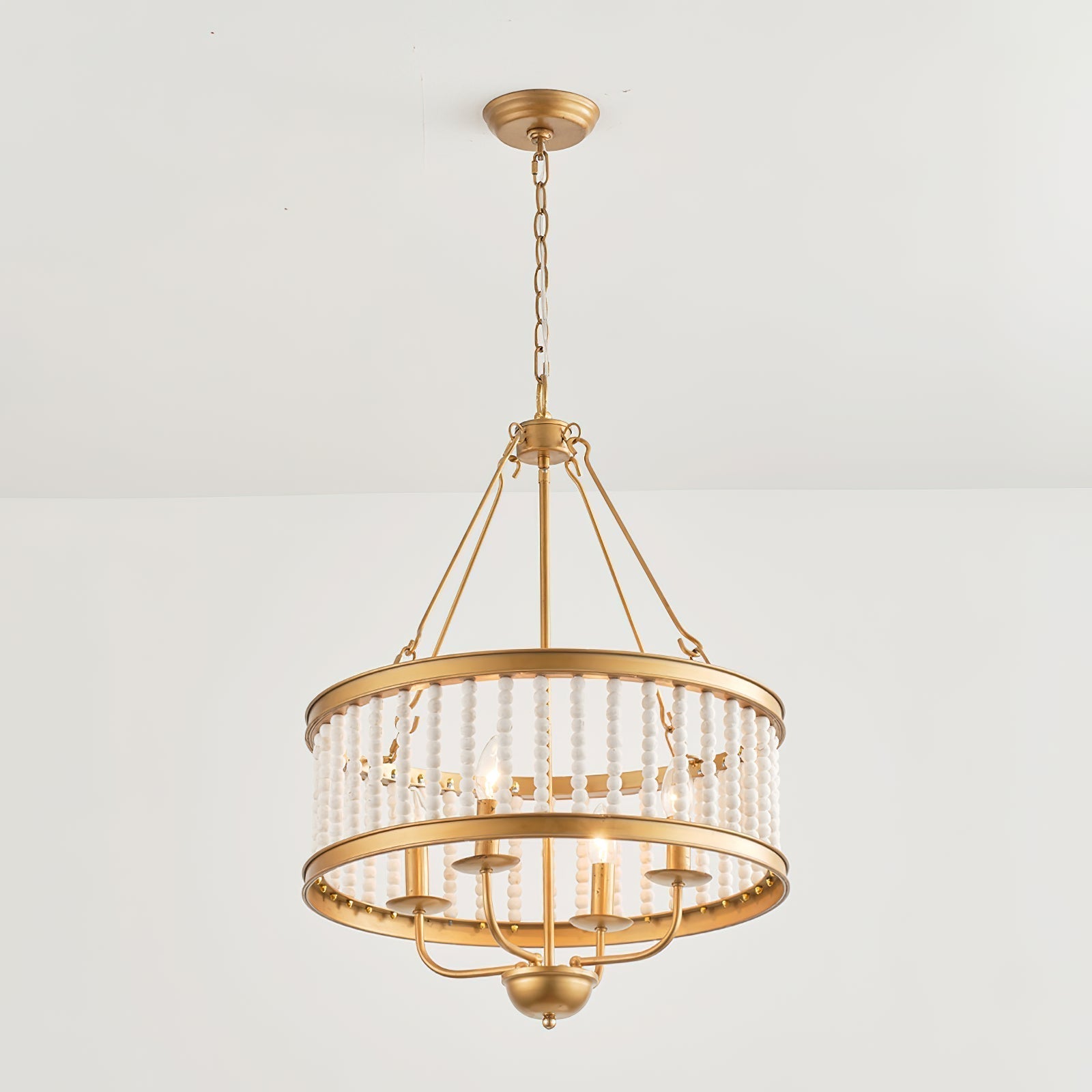 Ivsileth Premium Beaded Wooden Metal Chandelier - Lamp Copper