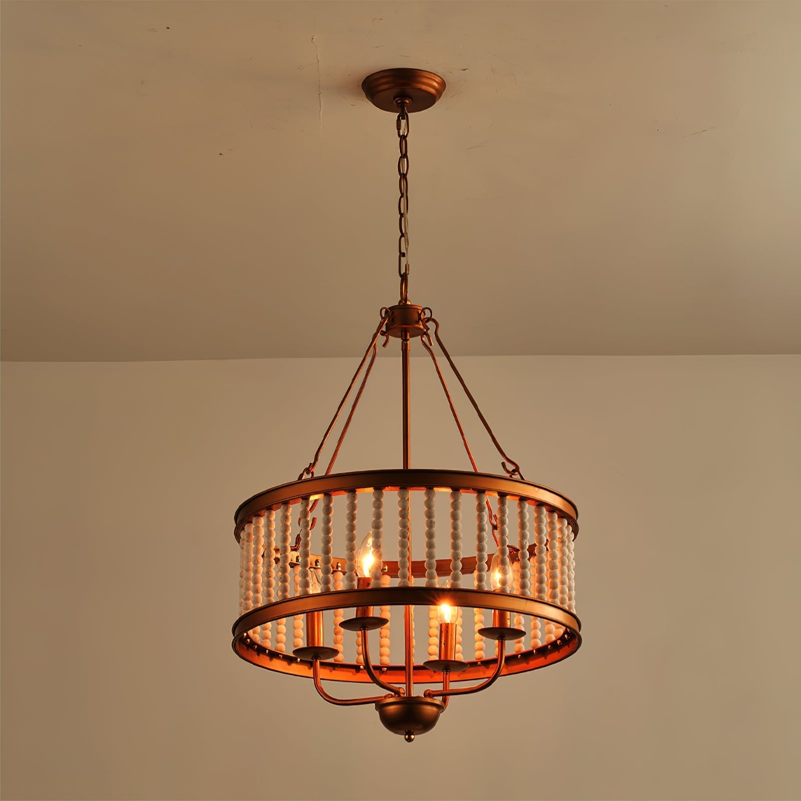Ivsileth Premium Beaded Wooden Metal Chandelier - Lamp Copper