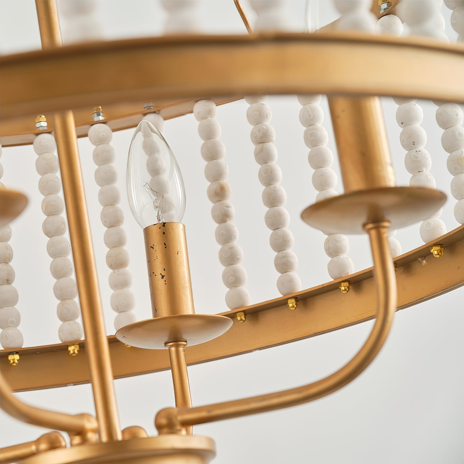 Ivsileth Premium Beaded Wooden Metal Chandelier - Lamp Copper