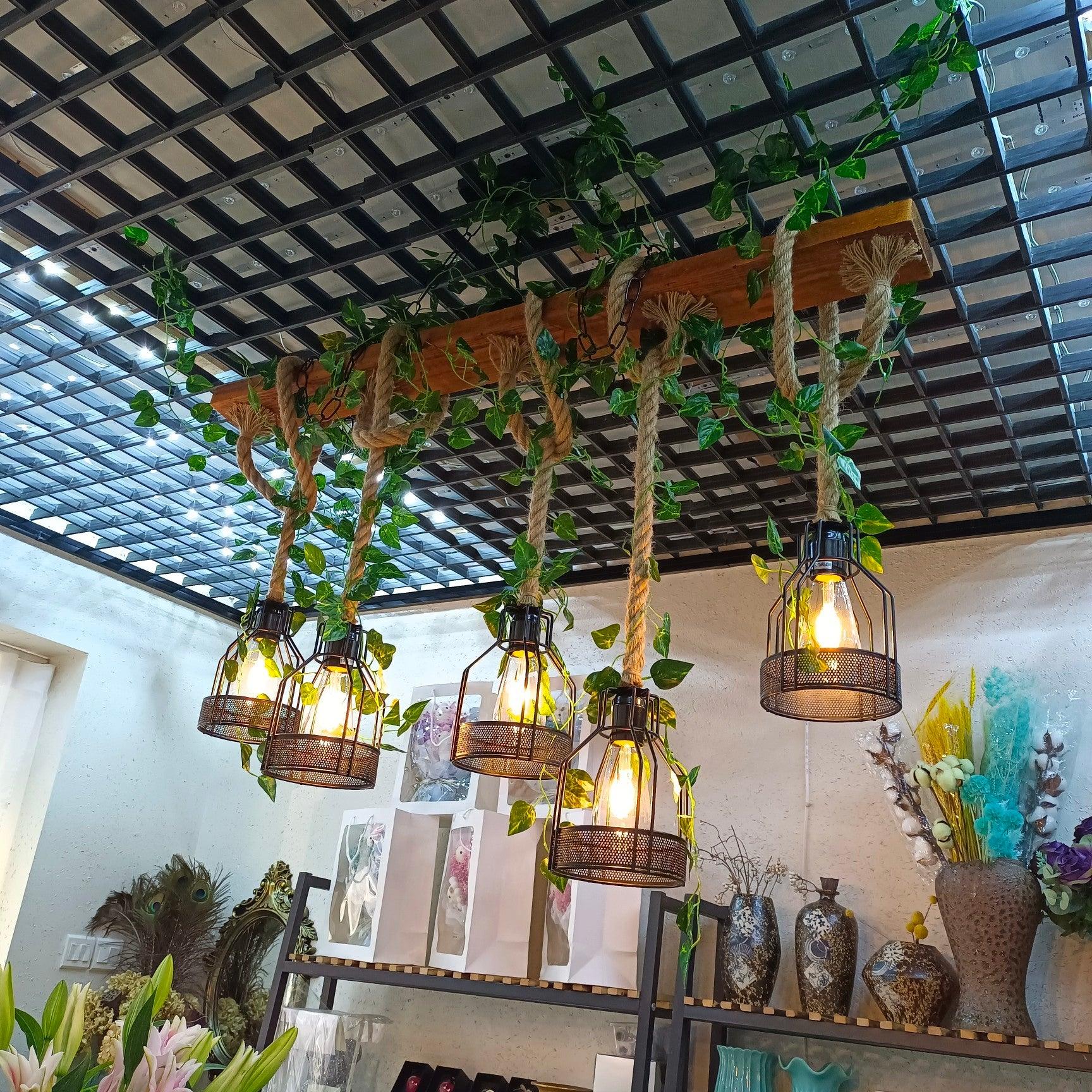 Lustra Chandelier Rustique Poutre Corde Cage Confortable - Neutralighting