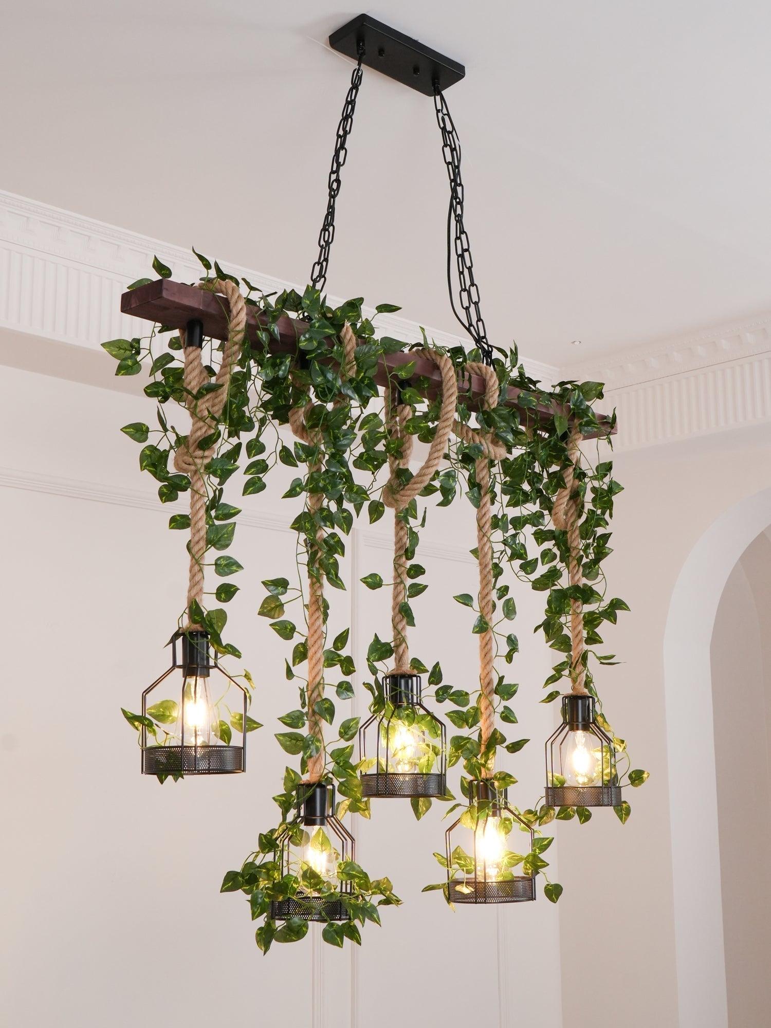 Lustra Chandelier Rustique Poutre Corde Cage Confortable - Neutralighting