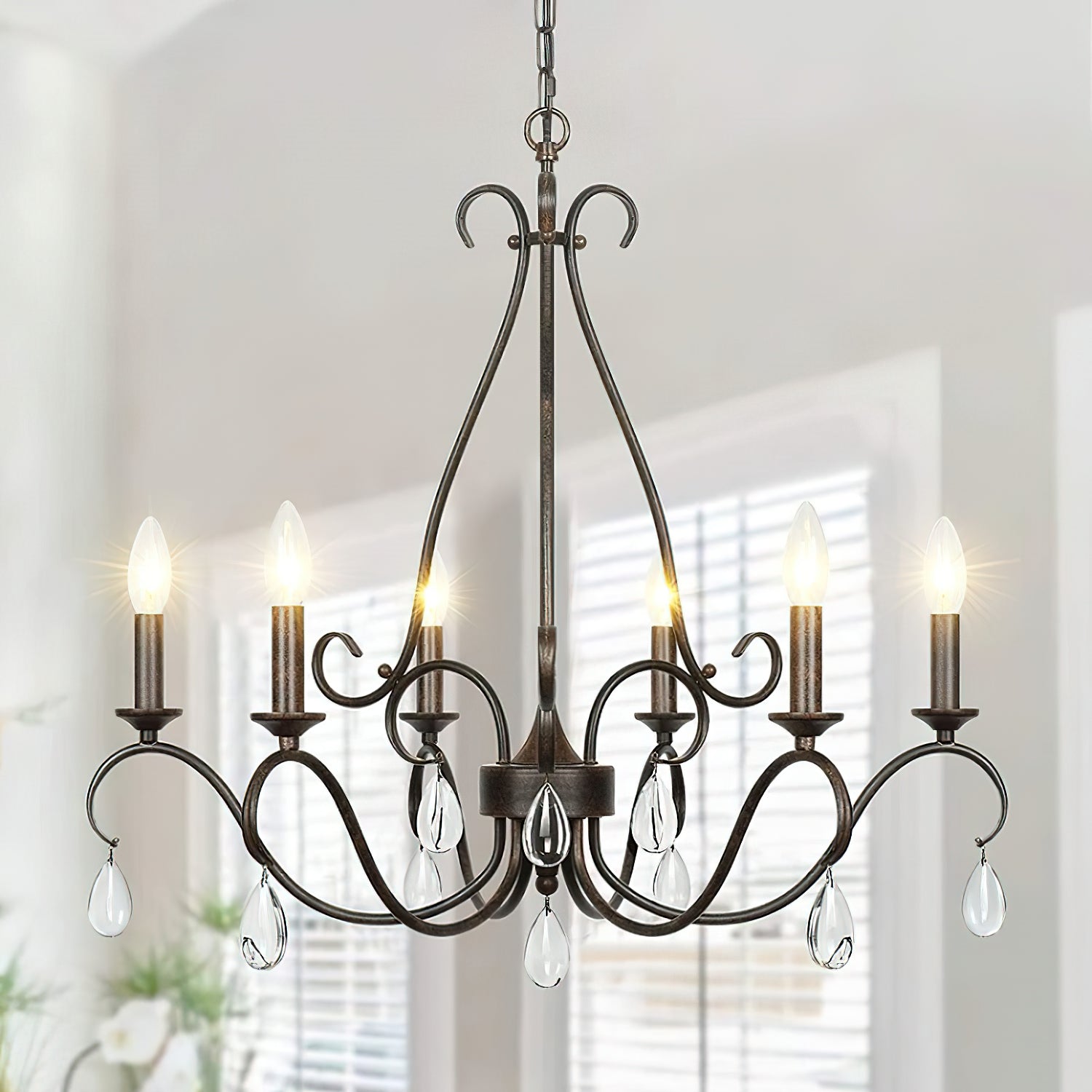 Uzorus Vintage Industrial Metal Crystal Chandelier - Lamp Copper