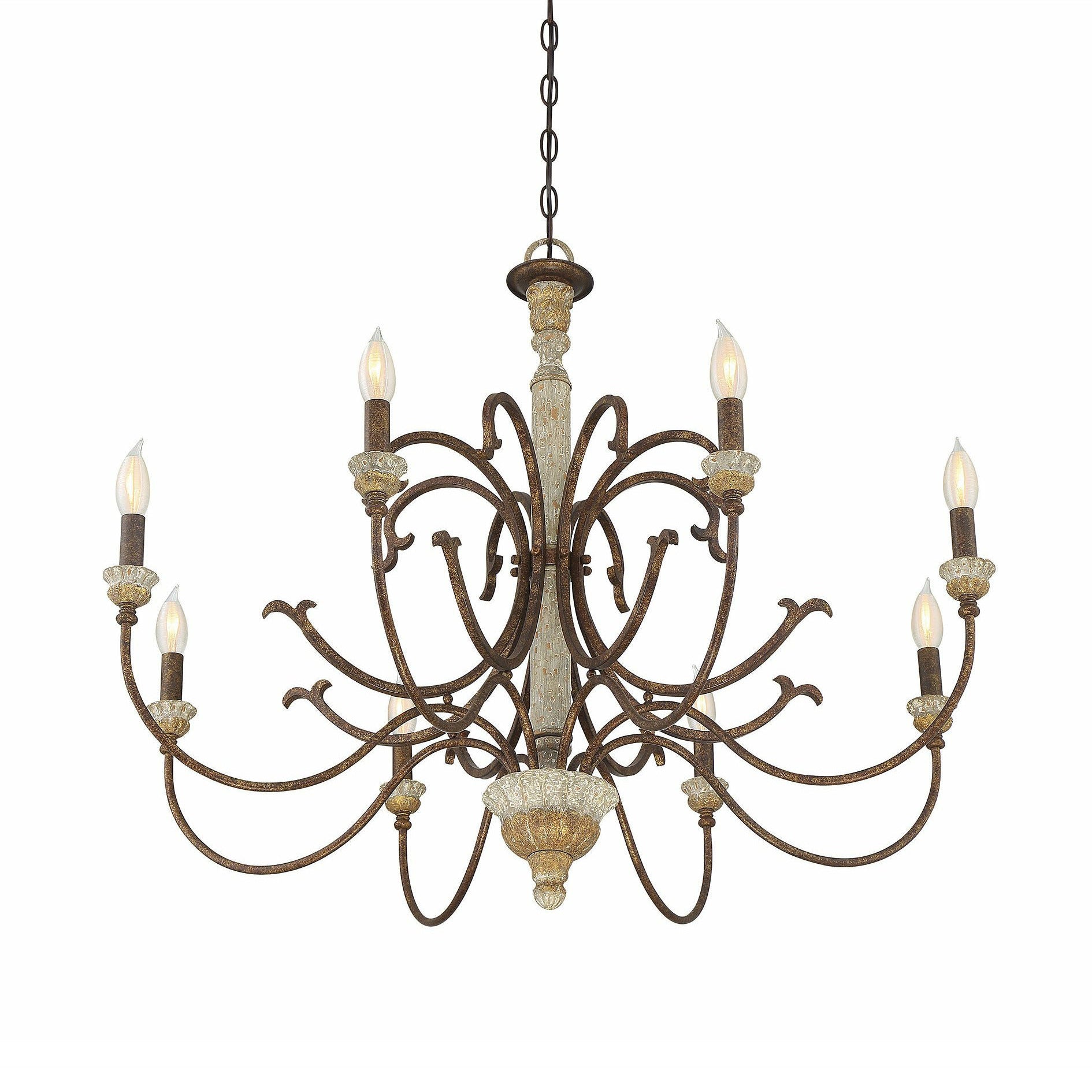 Evareth Vintage Industrial Hand-carved Wood Chandelier - Lamp Copper