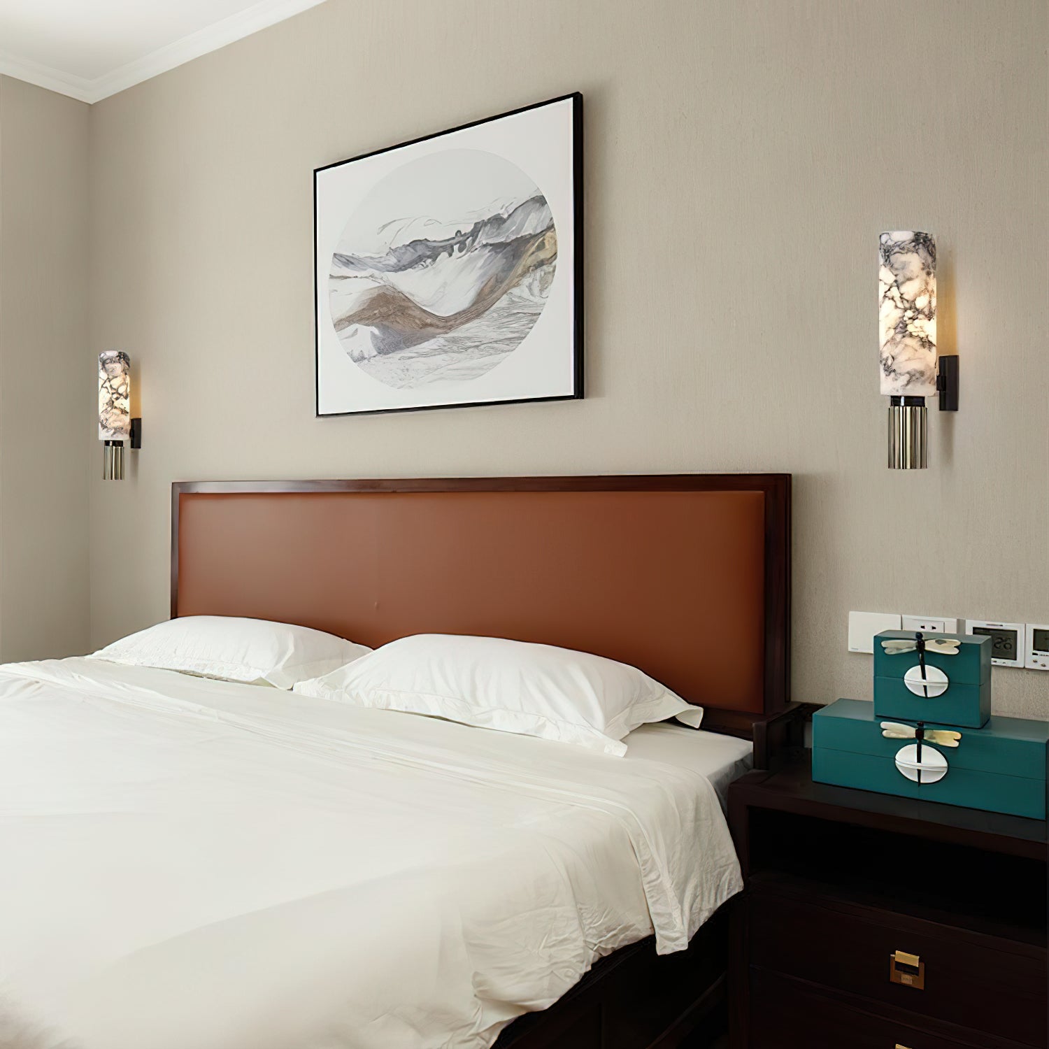Olnoreth Modern Minimalist Metal Alabaster Wall Lamp - Lamp Copper