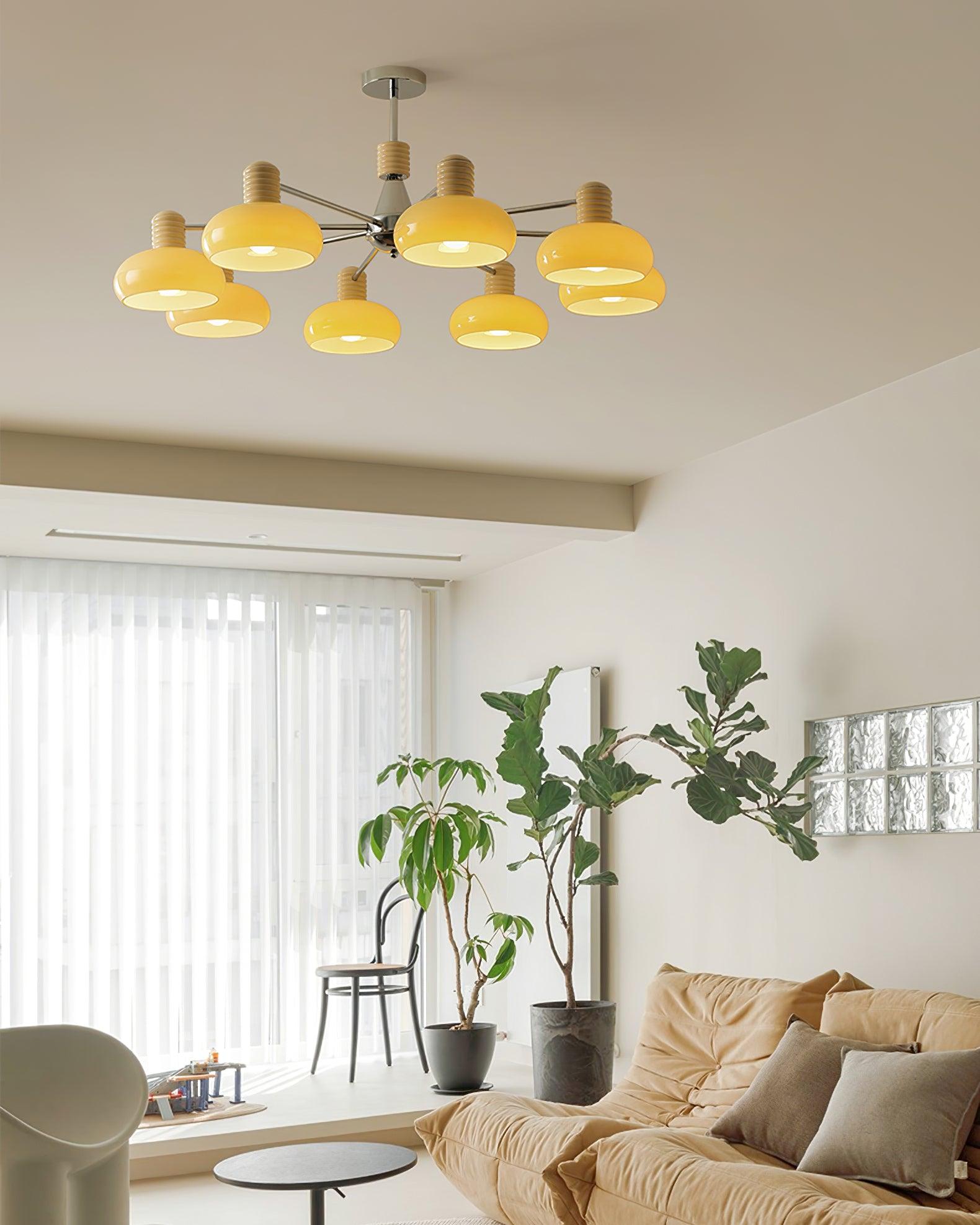 Zephyren Lustre Persimmon avec abat-jours en verre beige et structure chromée - Neutralighting
