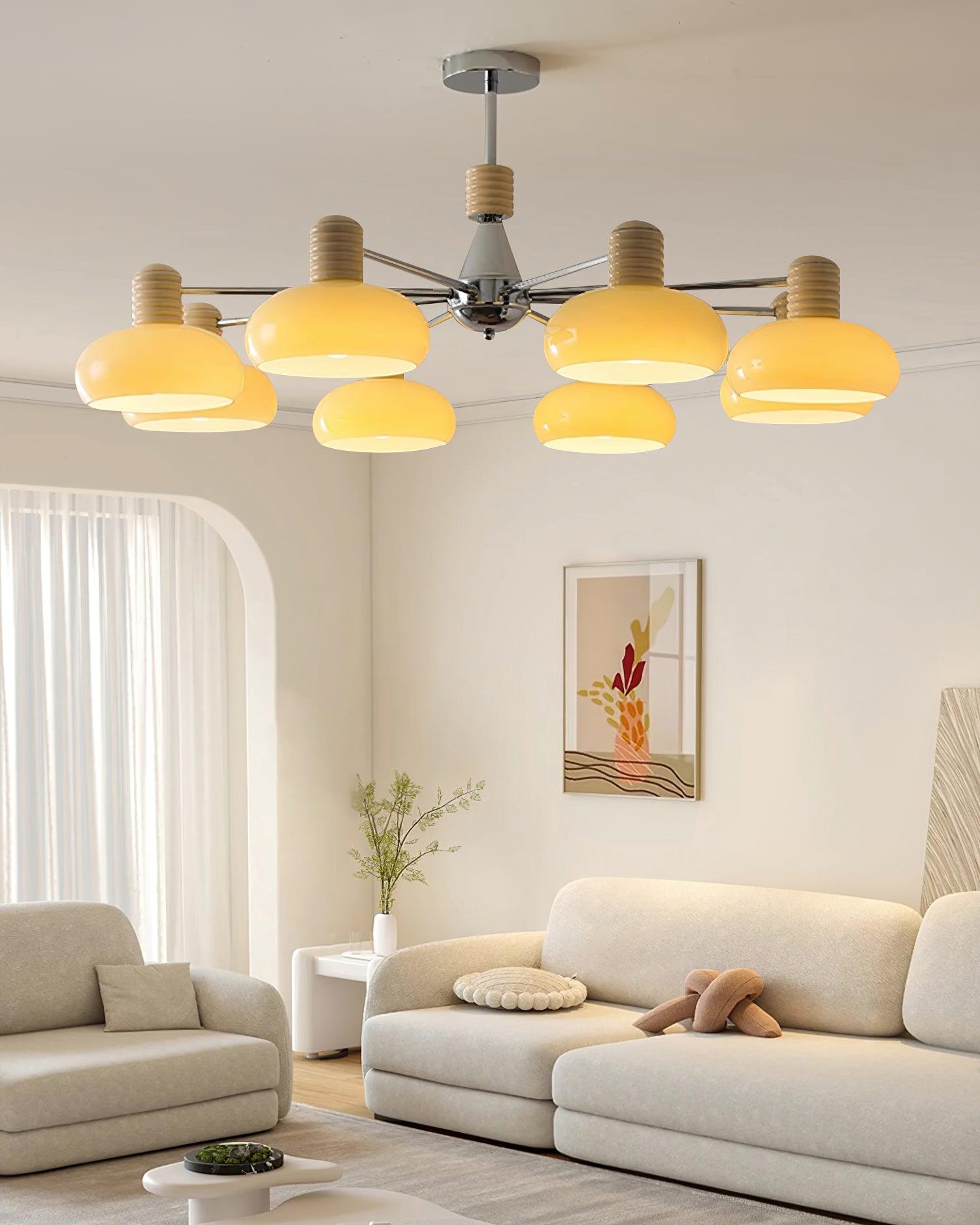 Zephyren Lustre Persimmon avec abat-jours en verre beige et structure chromée - Neutralighting