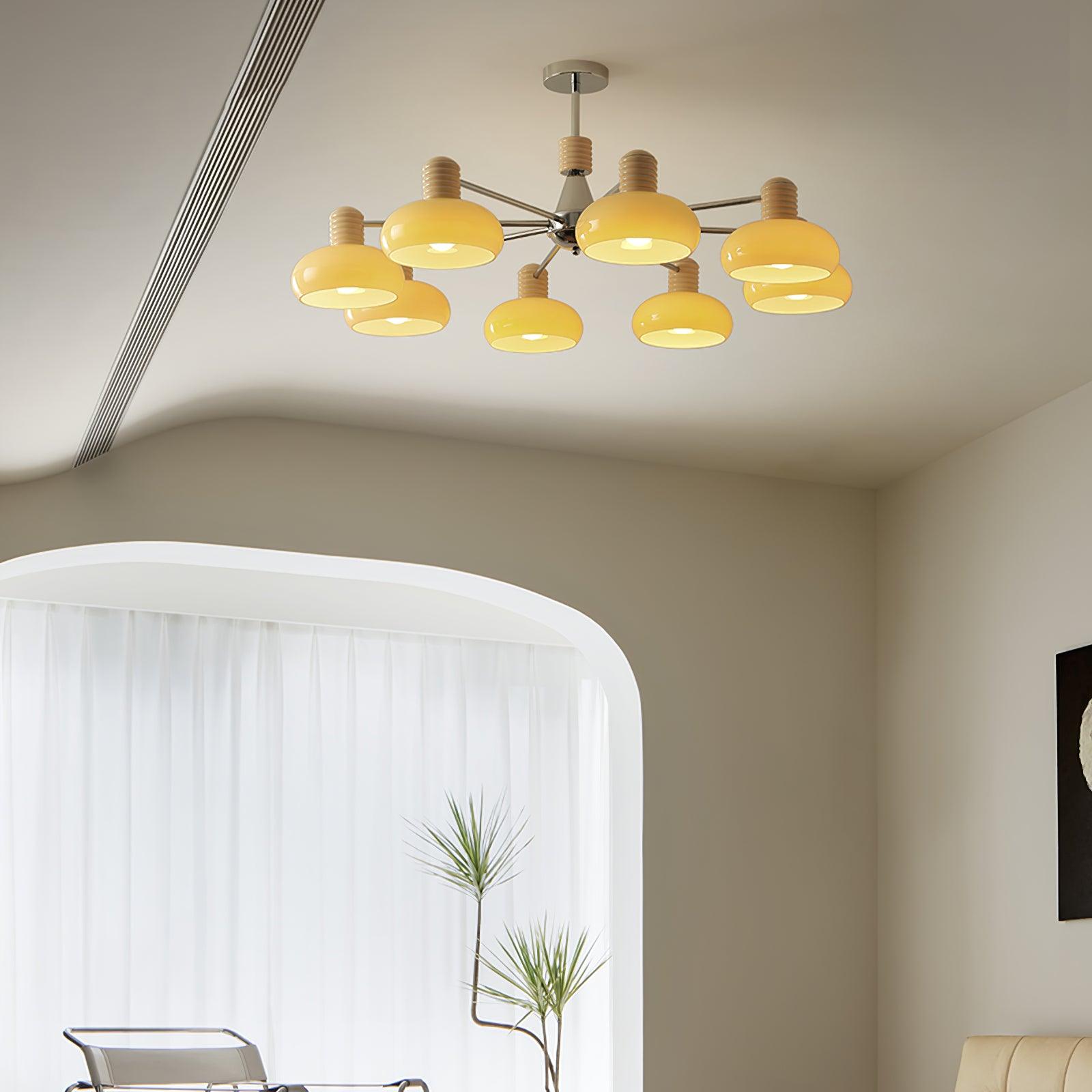 Zephyren Lustre Persimmon avec abat-jours en verre beige et structure chromée - Neutralighting