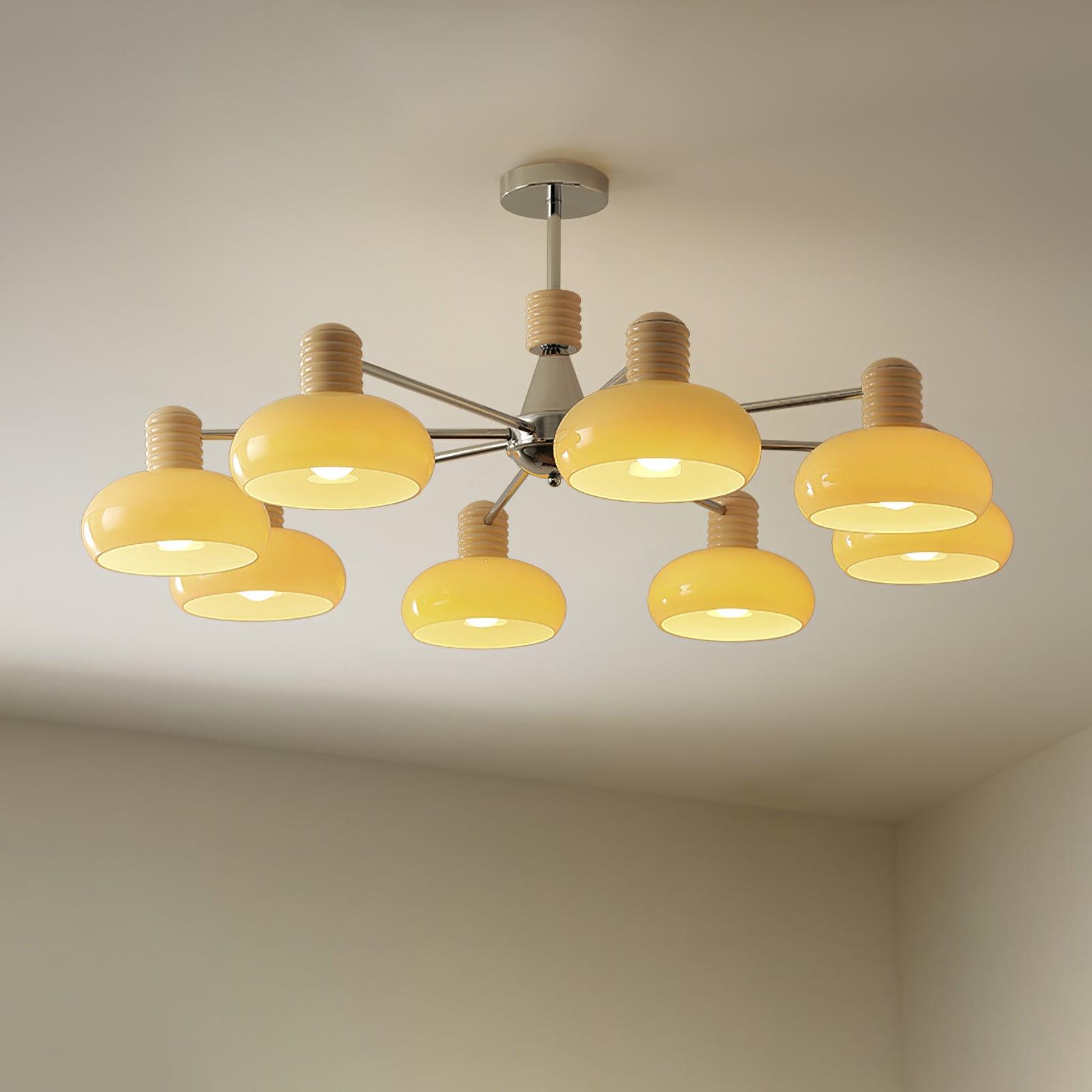 Zephyren Lustre Persimmon avec abat-jours en verre beige et structure chromée - Neutralighting