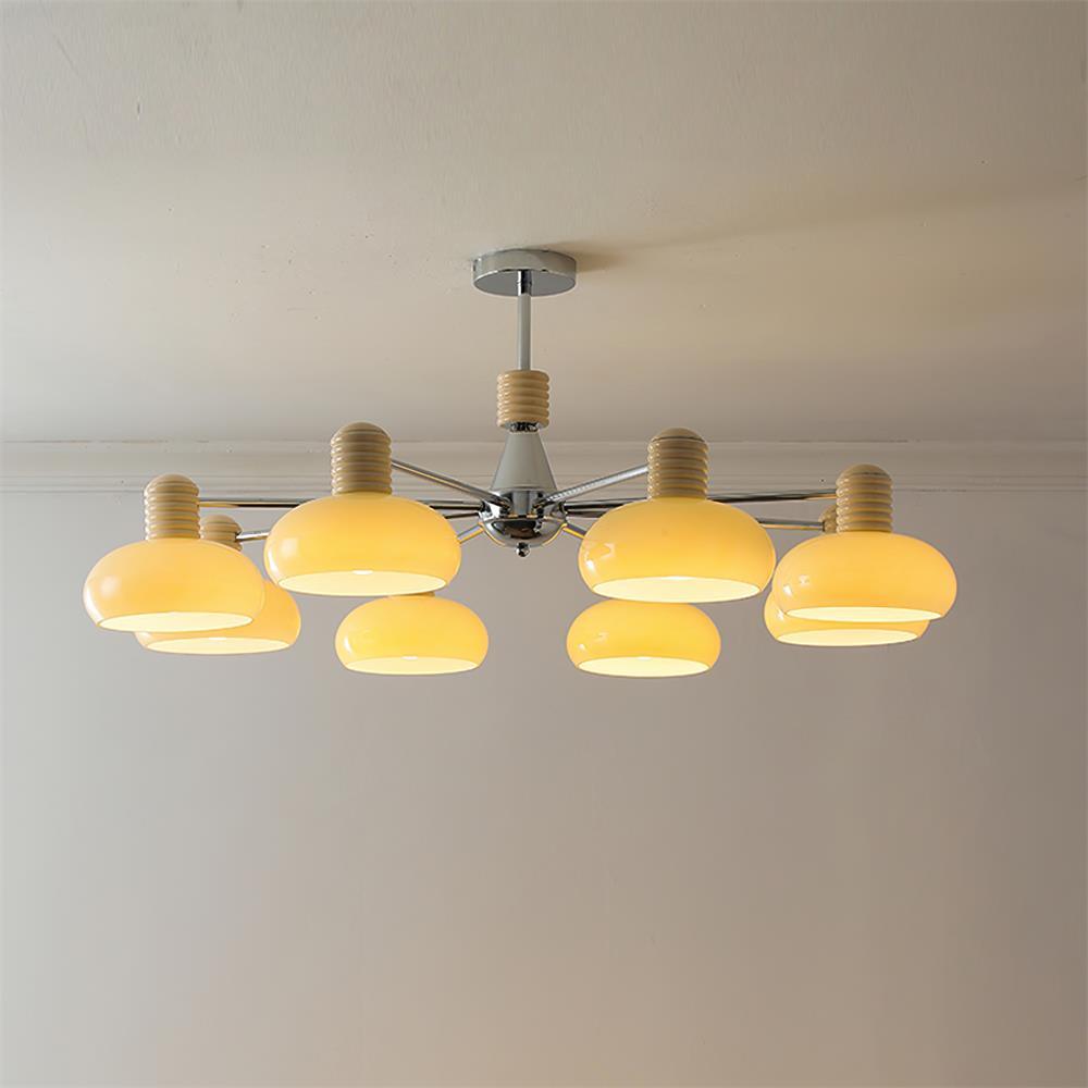 Zephyren Lustre Persimmon avec abat-jours en verre beige et structure chromée - Neutralighting