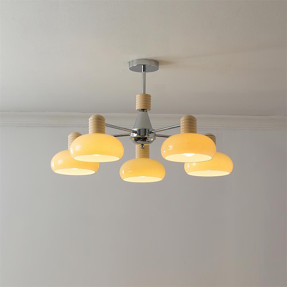 Zephyren Lustre Persimmon avec abat-jours en verre beige et structure chromée - Neutralighting
