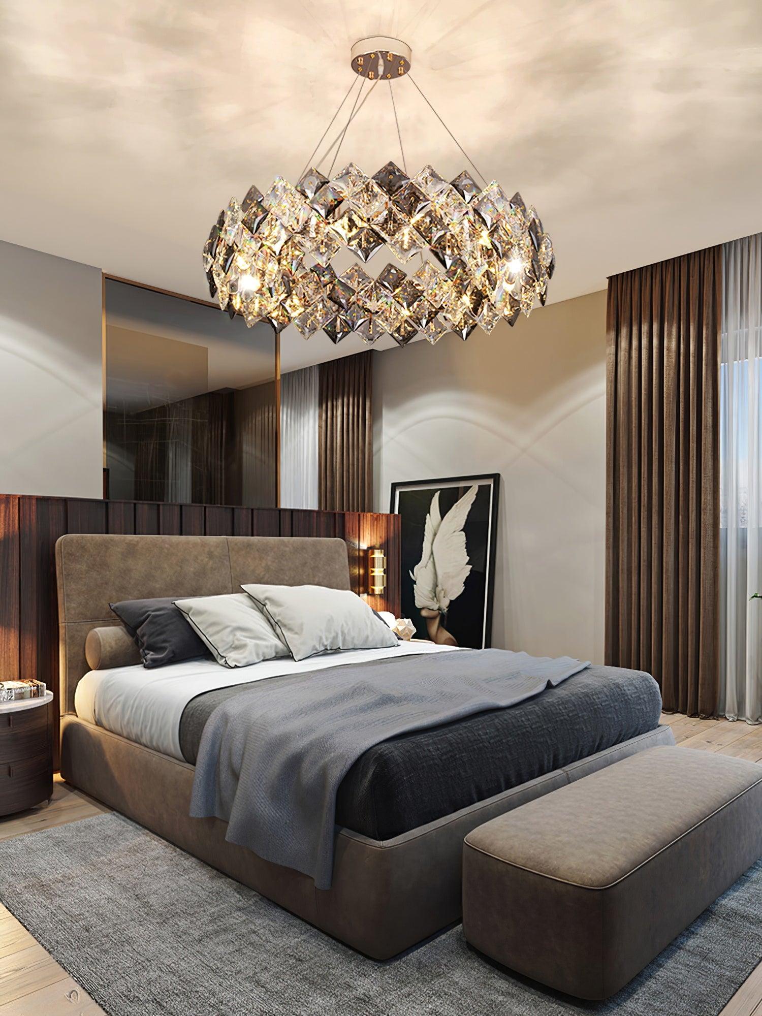 Lustra Chandelier Échelle Cristal Rond avec LED Doré - Neutralighting