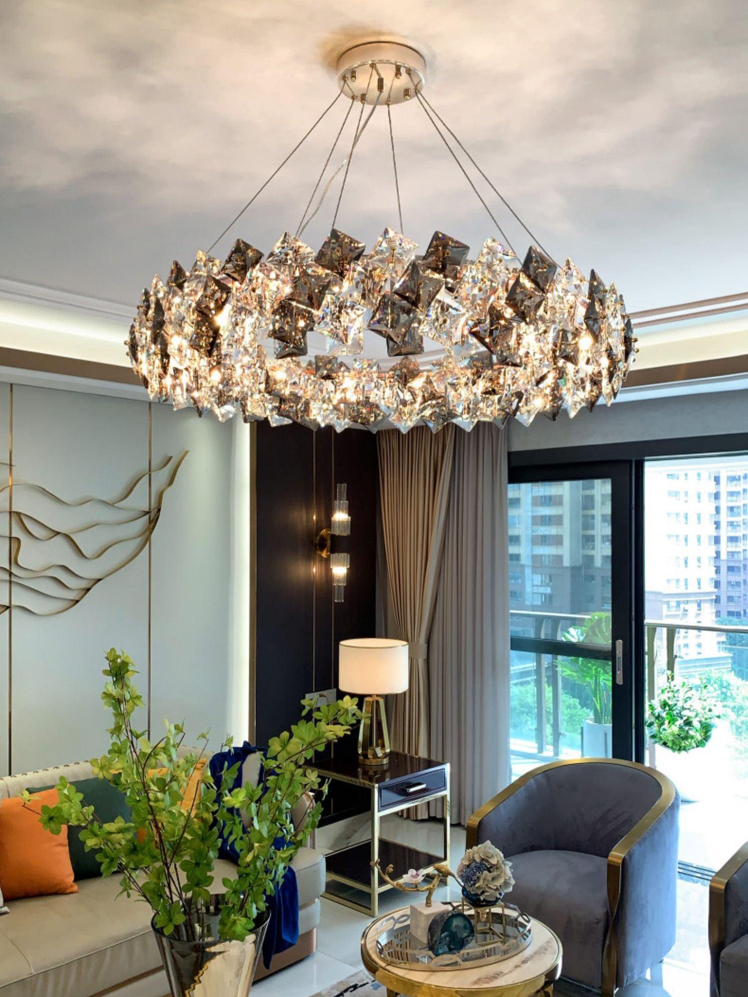 Lustra Chandelier Échelle Cristal Rond avec LED Doré - Neutralighting