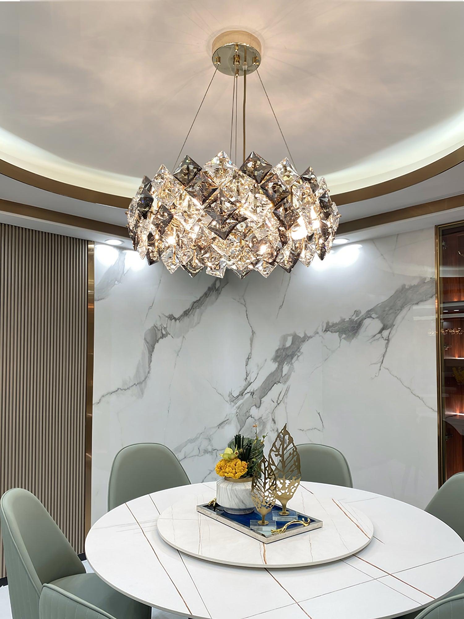 Lustra Chandelier Échelle Cristal Rond avec LED Doré - Neutralighting
