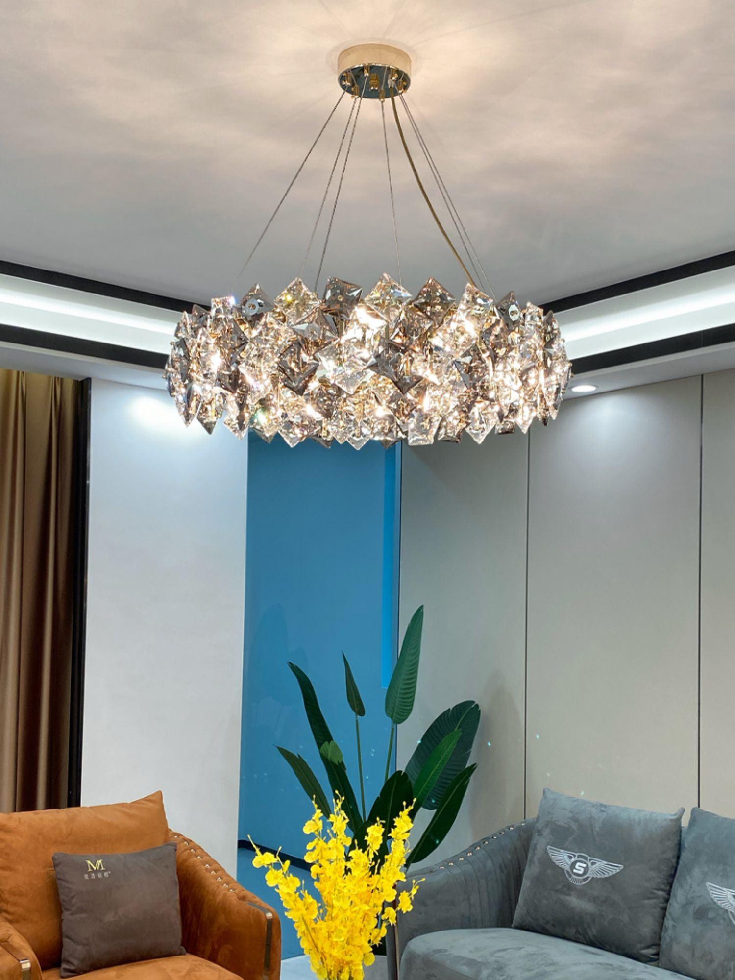 Lustra Chandelier Échelle Cristal Rond avec LED Doré - Neutralighting