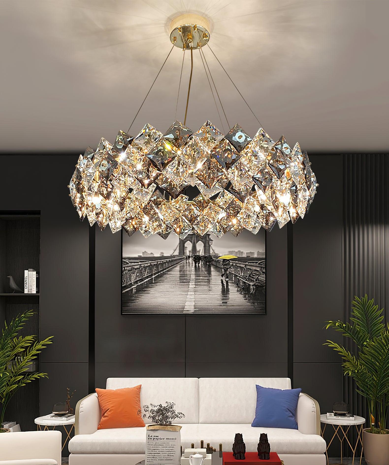 Lustra Chandelier Échelle Cristal Rond avec LED Doré - Neutralighting