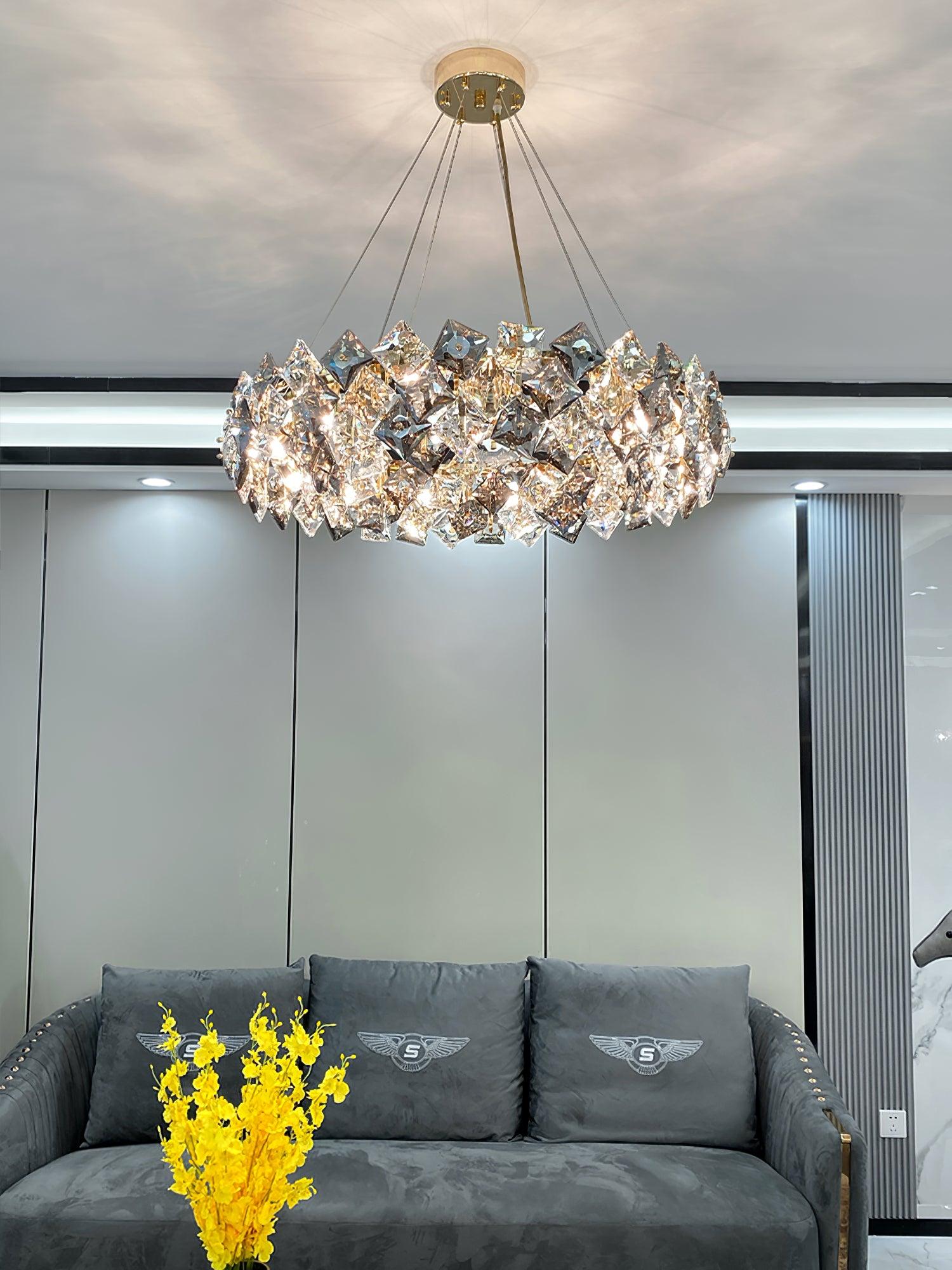 Lustra Chandelier Échelle Cristal Rond avec LED Doré - Neutralighting