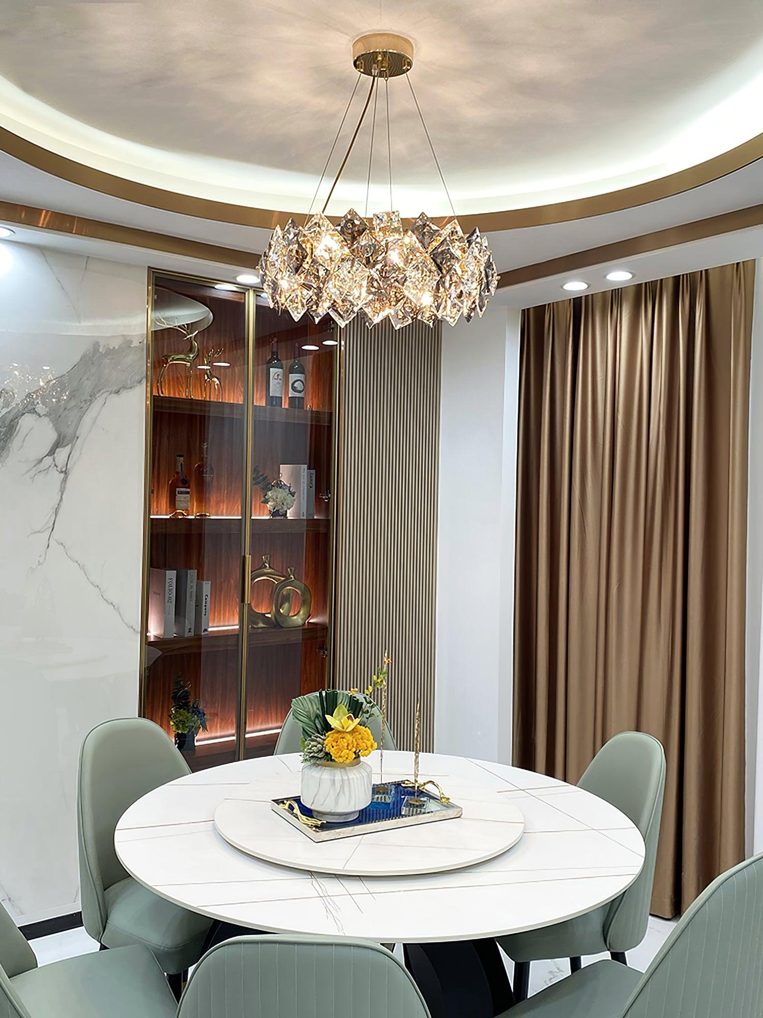 Lustra Chandelier Échelle Cristal Rond avec LED Doré - Neutralighting
