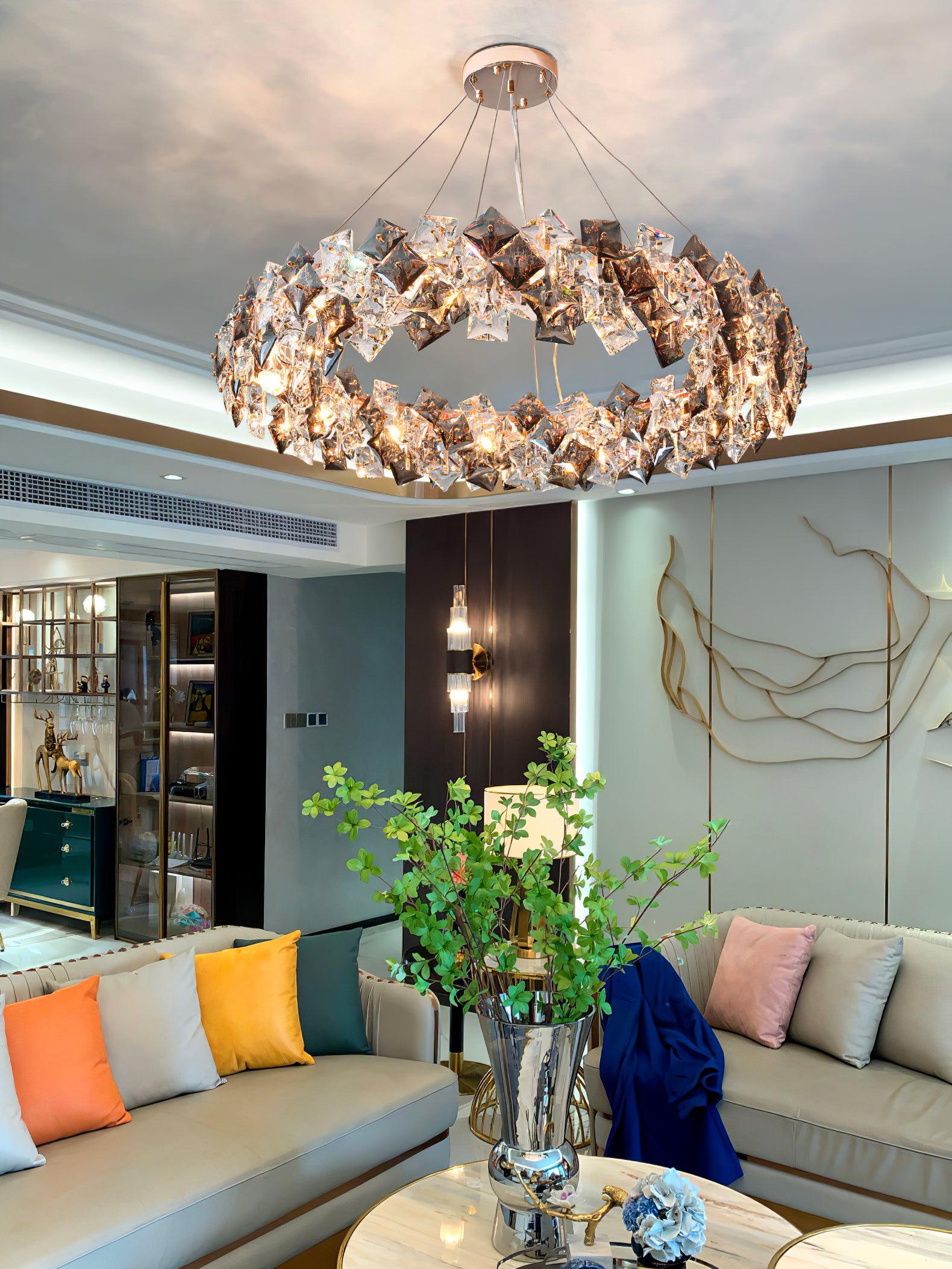 Lustra Chandelier Échelle Cristal Rond avec LED Doré - Neutralighting