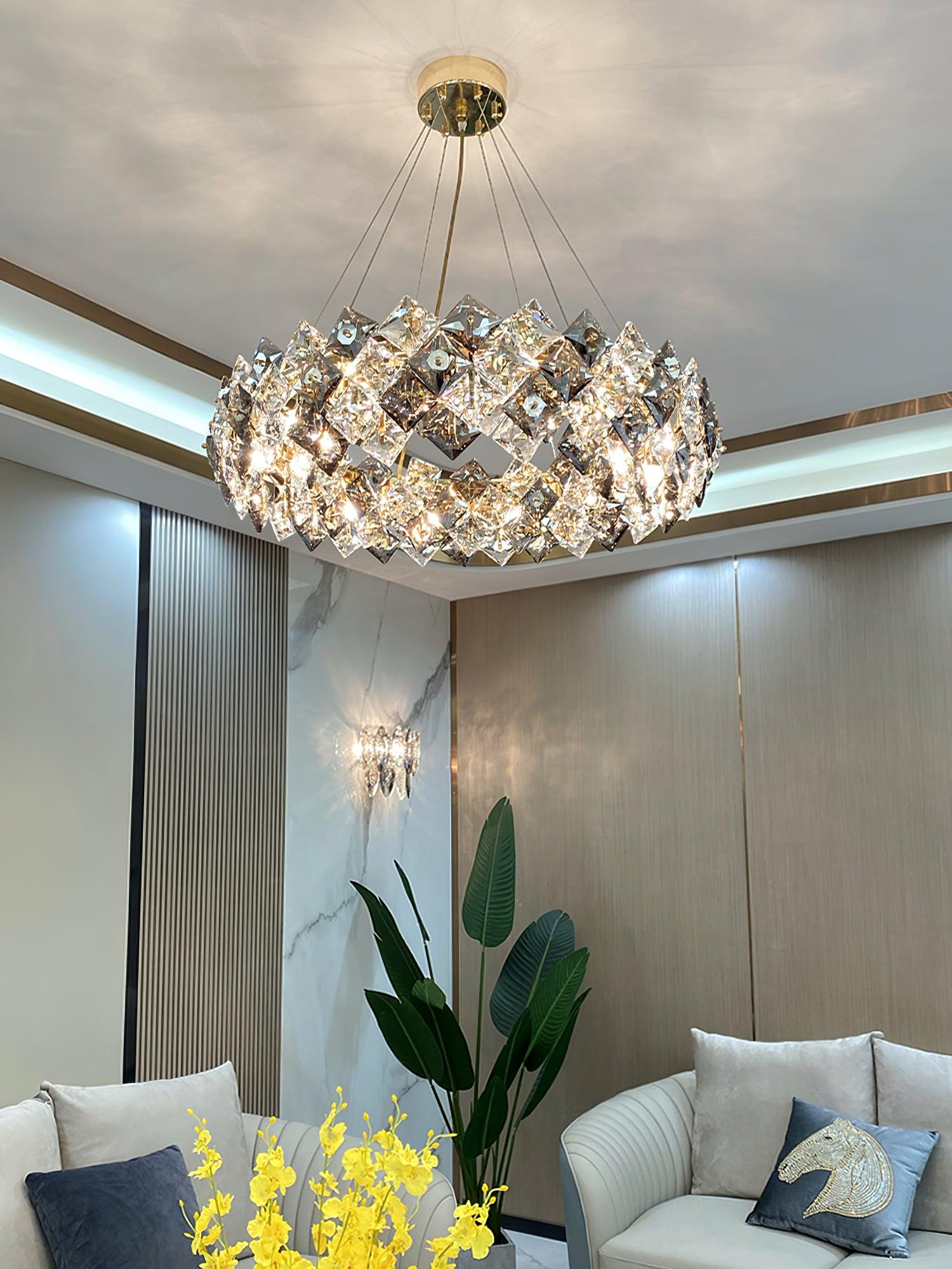 Lustra Chandelier Échelle Cristal Rond avec LED Doré - Neutralighting