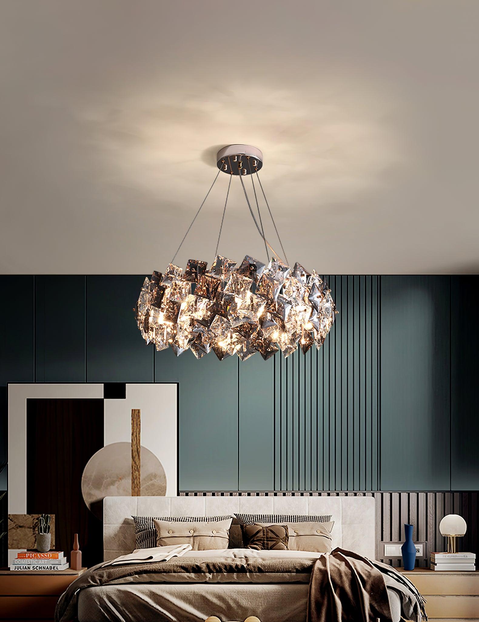 Lustra Chandelier Échelle Cristal Rond avec LED Doré - Neutralighting